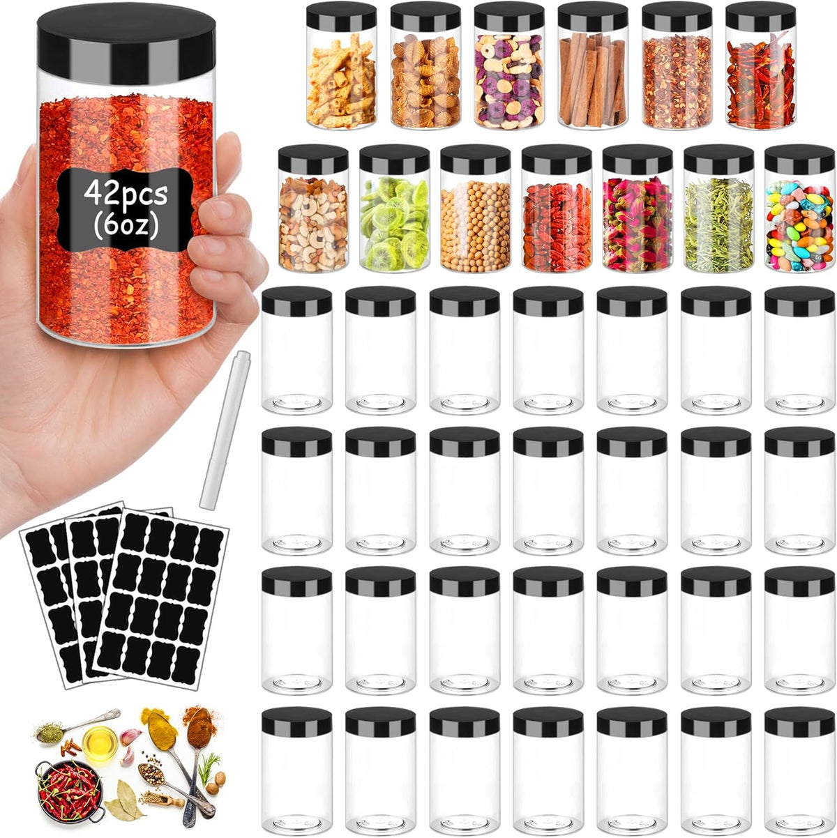 Plastic Jars with Lids 6OZ 42PCS Small Empty Slime Cosmetics Containers Clear Gift Food Jars Round
