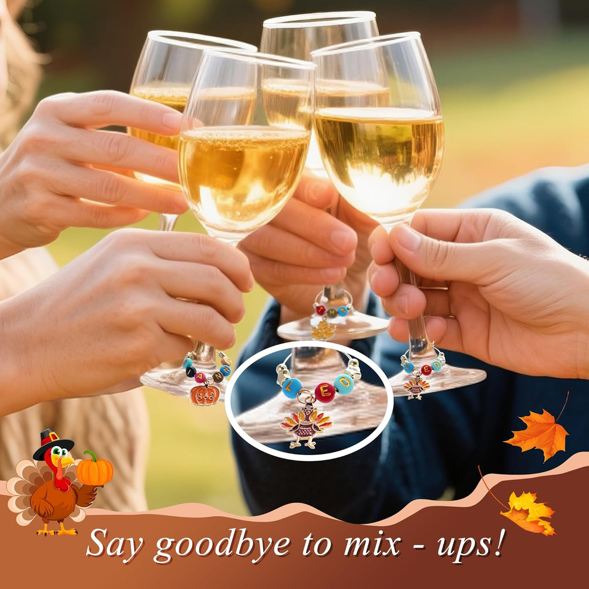 DIY Wine Glass Charms Kit, 25pcs Personalized Reusable Drink Marker Tags, Glass Identifiers for