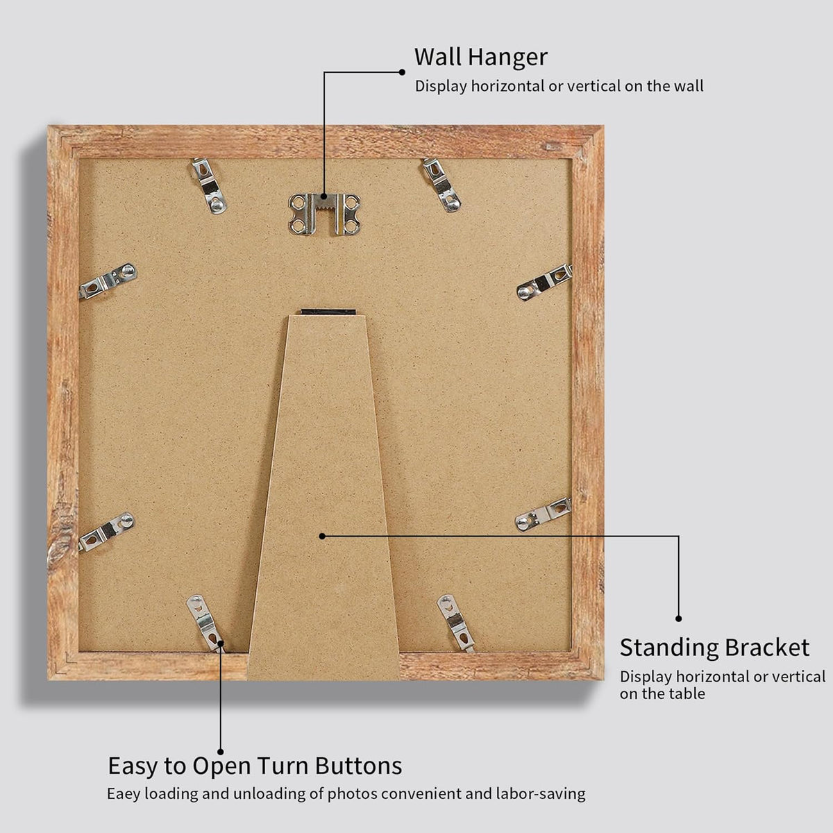 12x12 Picture Frame Set of 4 with Tempered Glass, Rustic Brown Frame Display 10x10 Pictures with