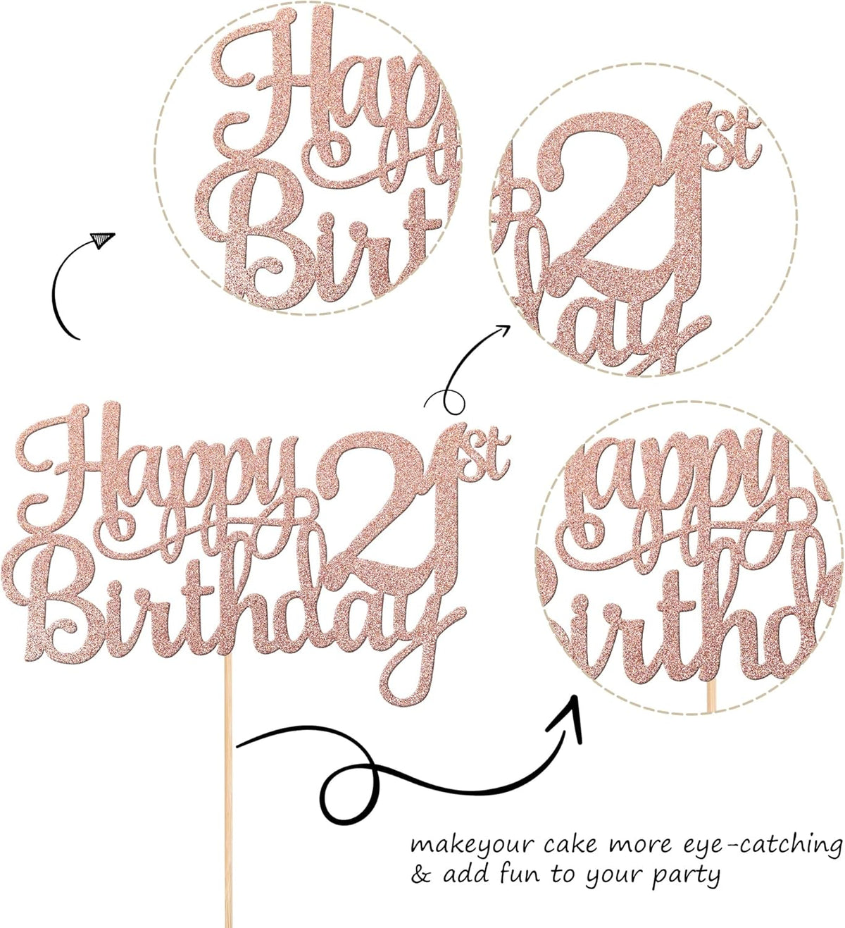 1 PCS Happy 21st Birthday Cake Topper Glitter Cheers to 21 Years Cake Pick Number 21 Fabulous Cake