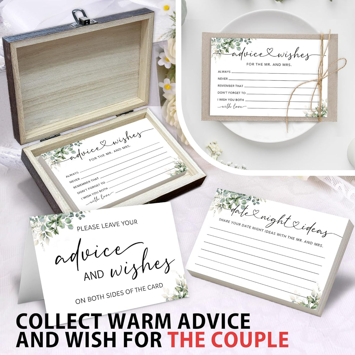 50 Pcs Advice and Wishes for the Mr and Mrs Cards in Box - Bridal Shower Guest Book - Perfect for