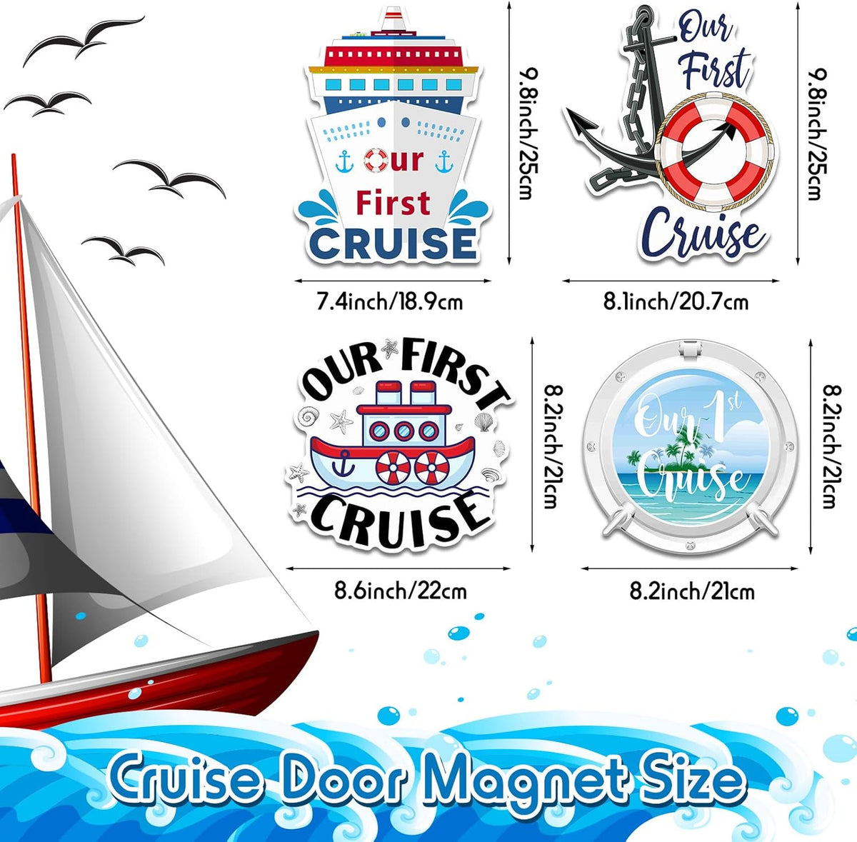 Hoteam 4 Pcs Our First Cruise Door Decorations Magnetic Large First Cruise Ship Door Magnets Funny