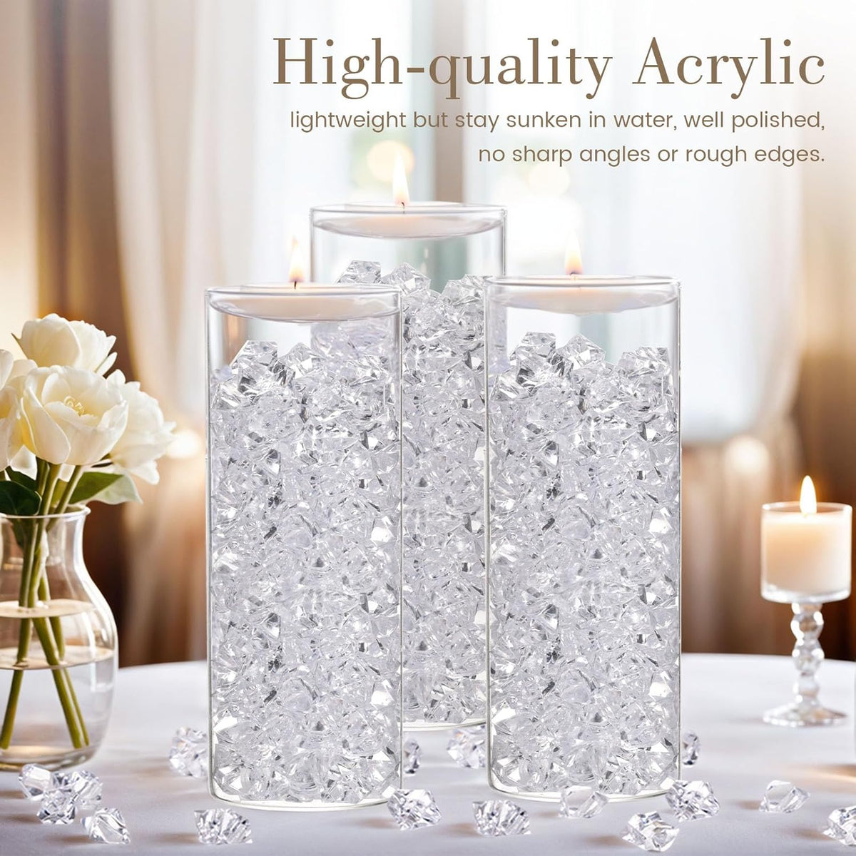 DomeStar Fake Ice, 150PCS Fake Diamonds, Plastic Diamonds Acrylic Rocks Vase Fillers for