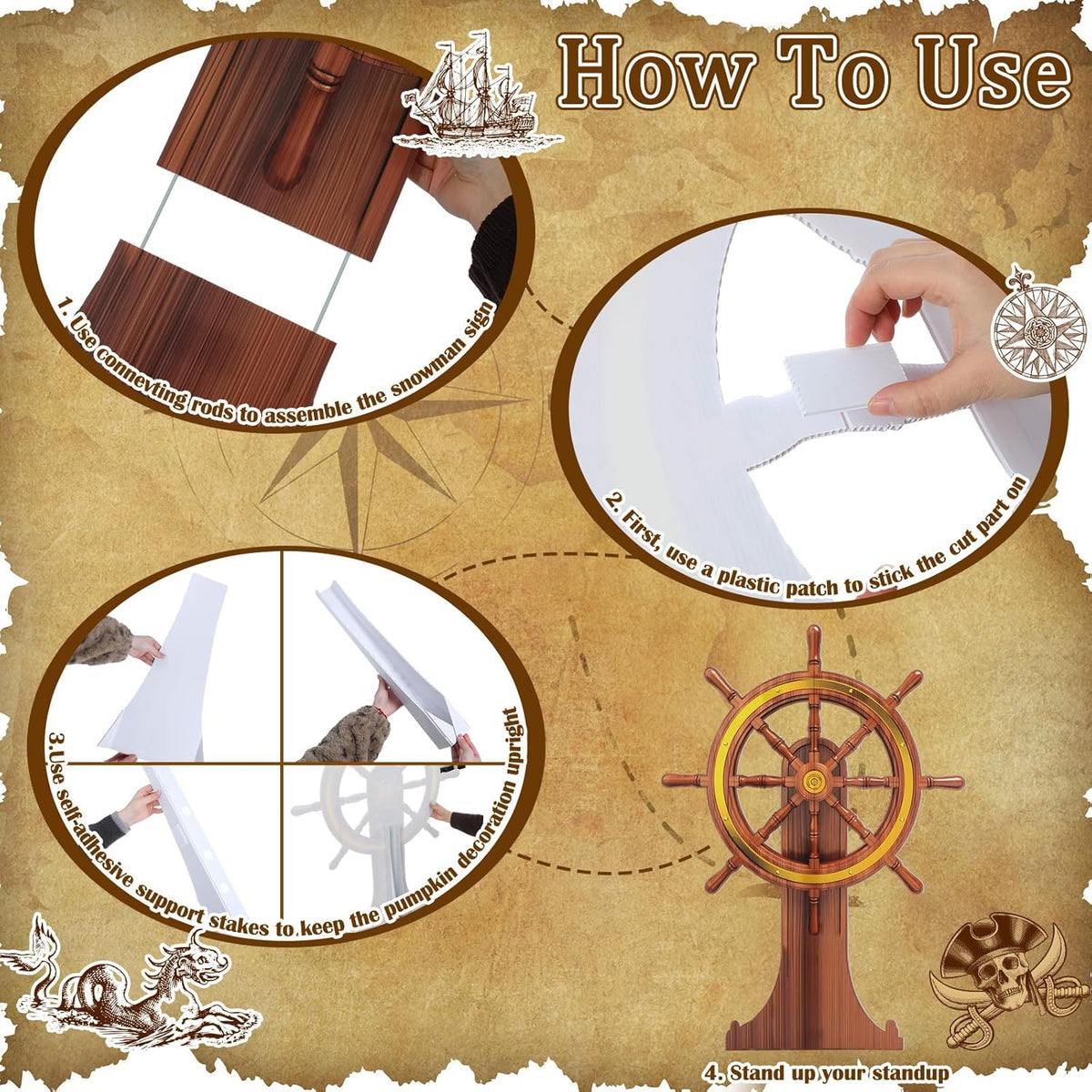 4 Feet Pirate Nautical Party Decorations Halloween Ship Wheel Cardboard Cutout Stand up Large