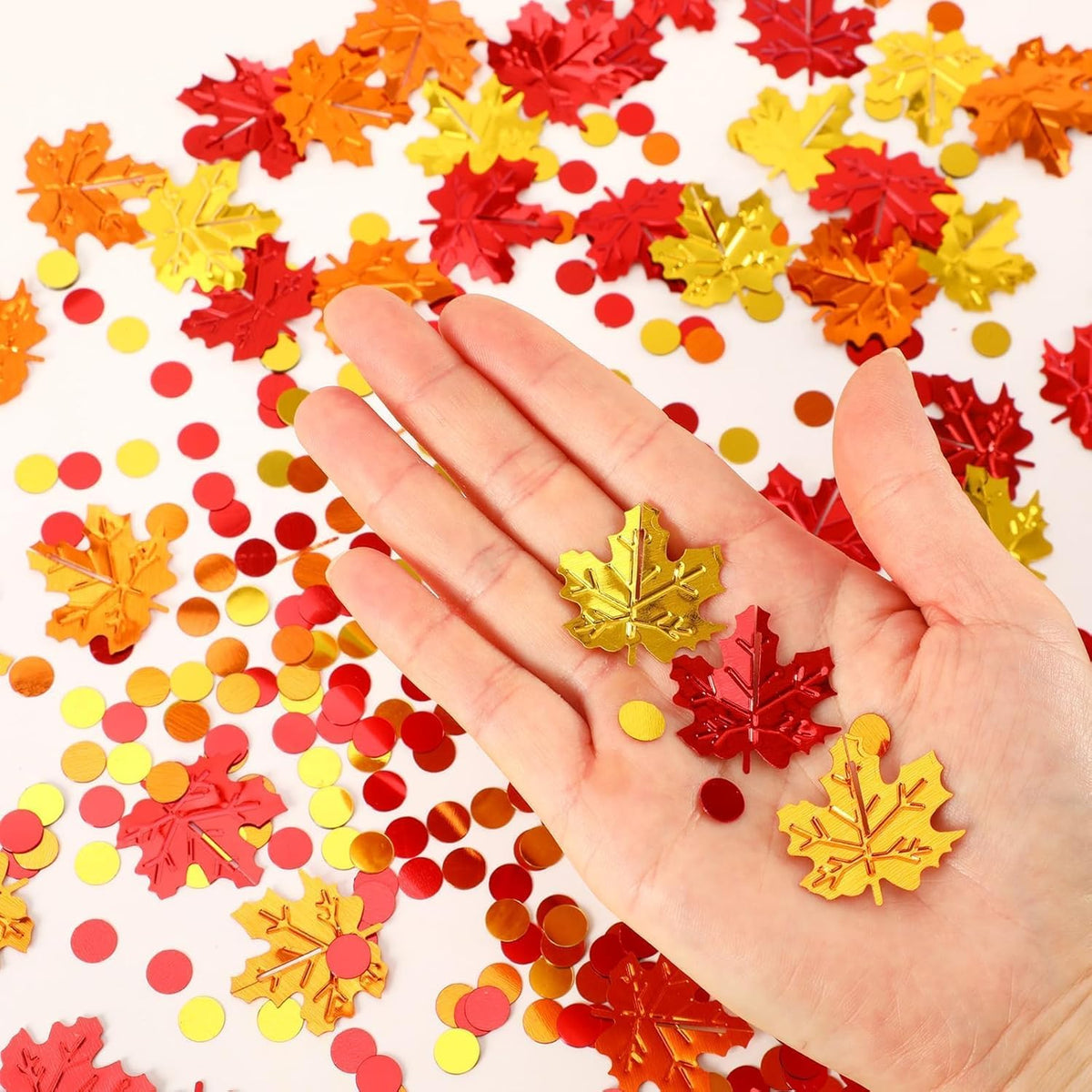 MARFOREVER Maple Leaf Fall Confetti, Thanksgiving Metallic Foil Confetti Autumn Leaves Sequins