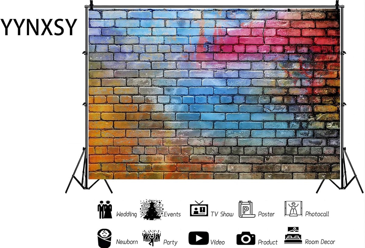 YYNXSY Colorful Brick Wall Photo Backdrop Retro Theme Stone Brick Wall Background Brick Design