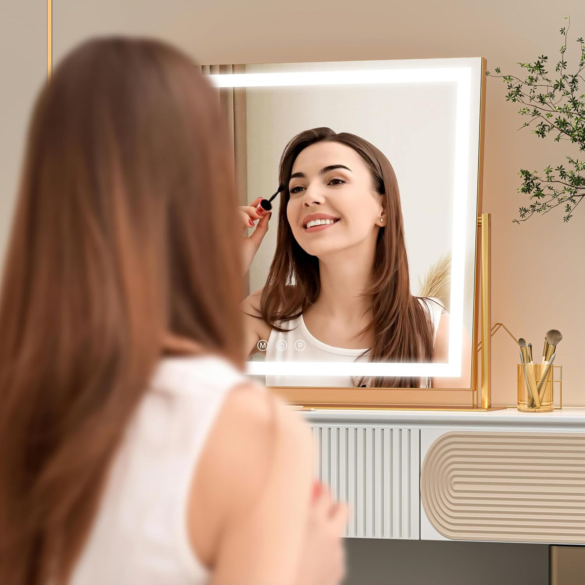 Vanity Mirror with Lights, 26'' x 22'' Lighted Makeup Mirror, Touch Screen with 3-Color Lighting