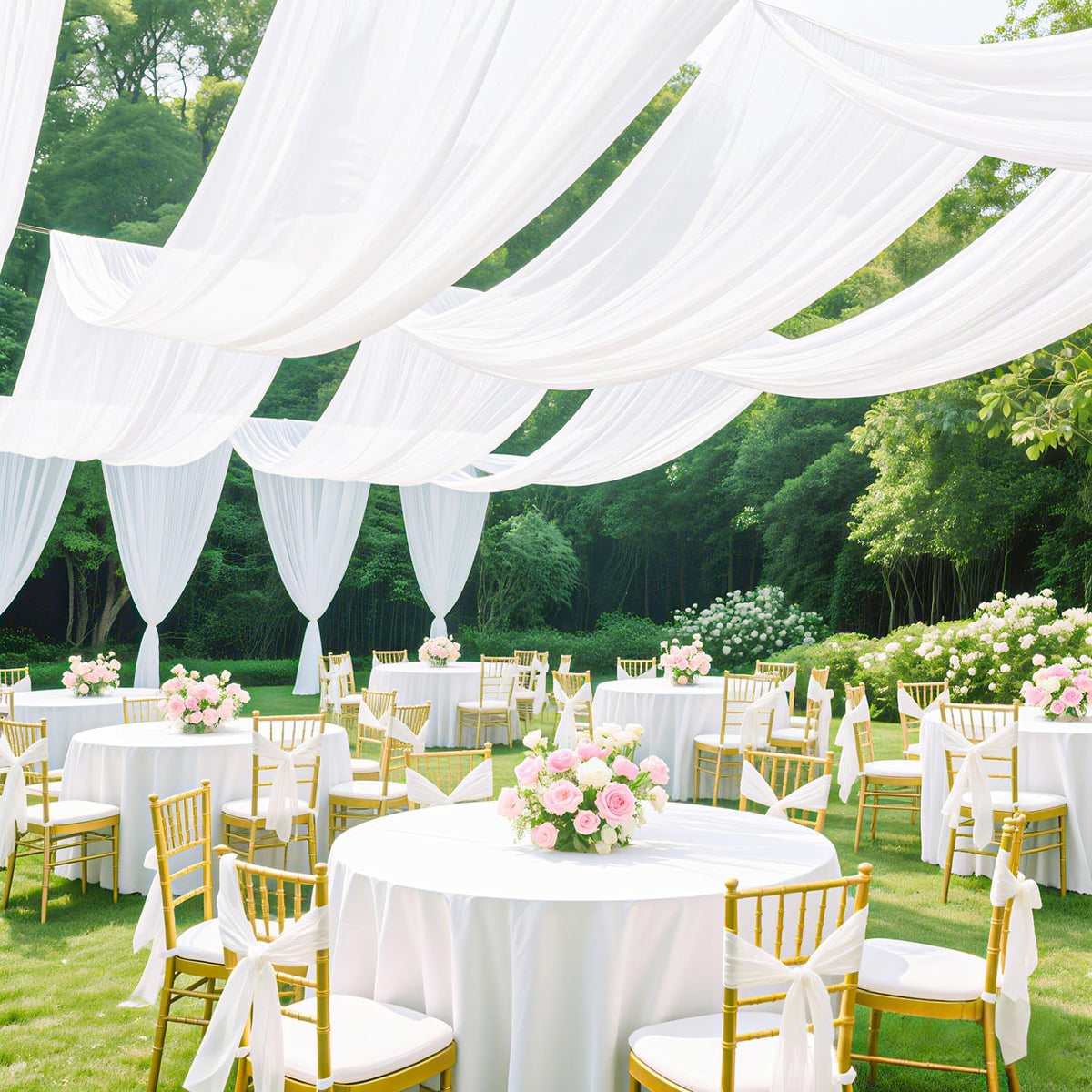 FUHSY White Ceiling Drapes for Wedding Arch Draping Fabric 4 Panels 5x20FT Chiffon Wedding Arch