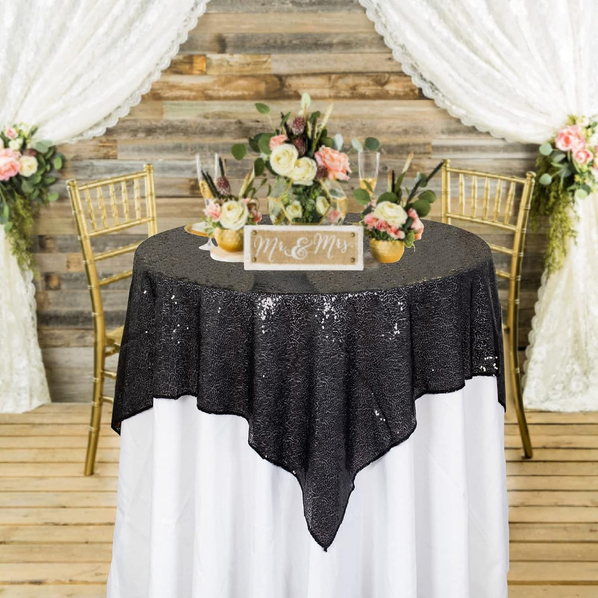 ShinyBeauty Sequin Tablecloth Black 72''x72'' Square Black Glitter Table Cover for Parties Wedding