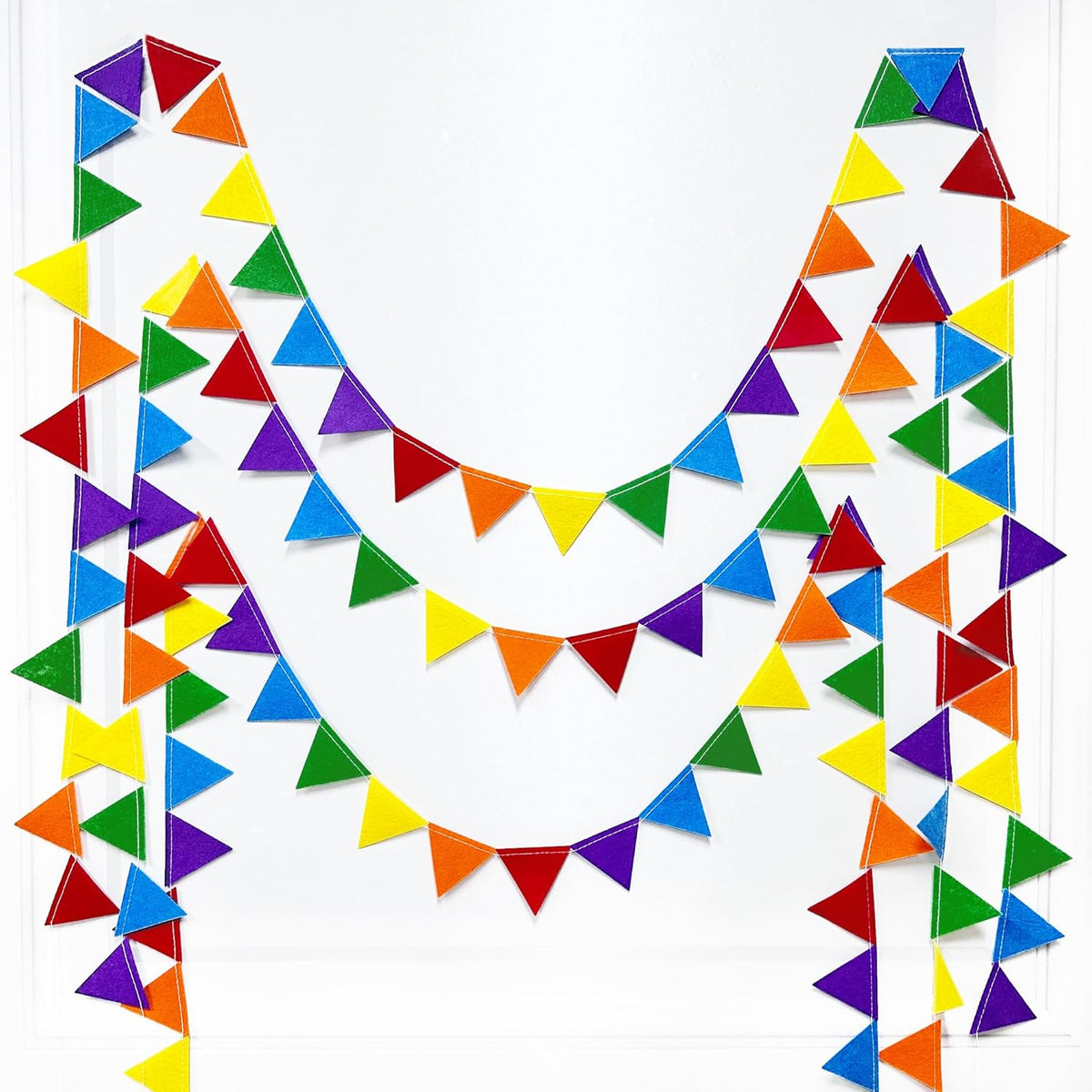 pinkblume Rainbow Party Decorations Colorful Felt Hanging Triangle Mini Bunting Pennant Banner Flag
