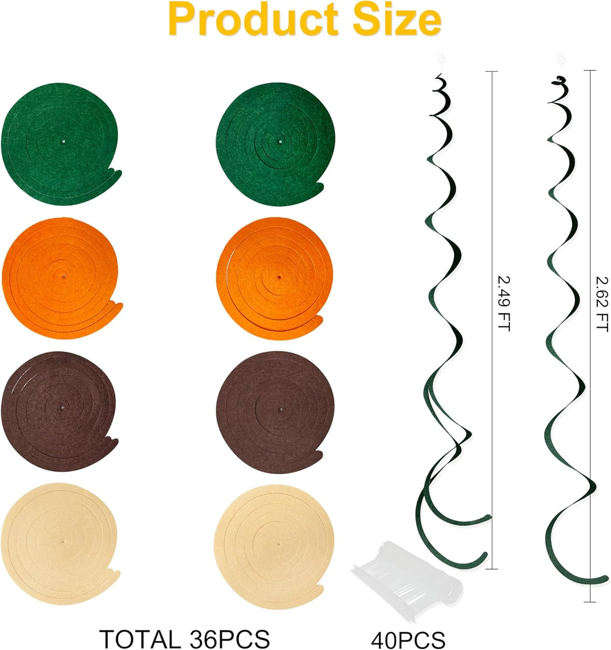36 Pcs Green Brown Orange Beige Hanging Swirl Decorations Felt Swirl Streamer Spiral Ceiling