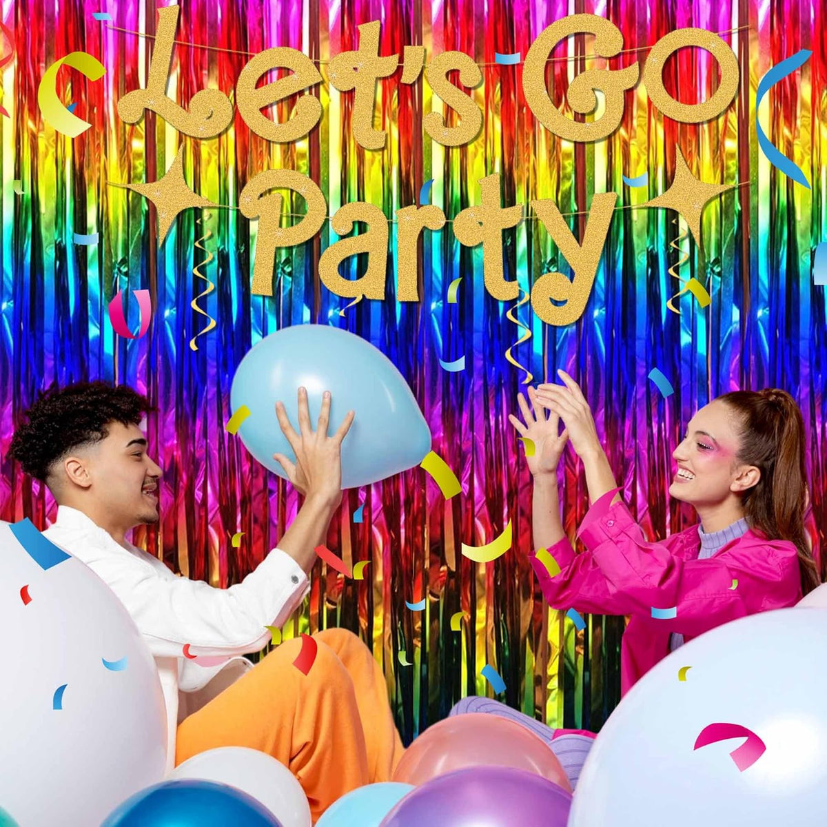 6 Pack Rainbow Foil Fringe Curtains Backdrop, 3.28 x 8.2 Ft Metallic Streamers Tinsel Curtains