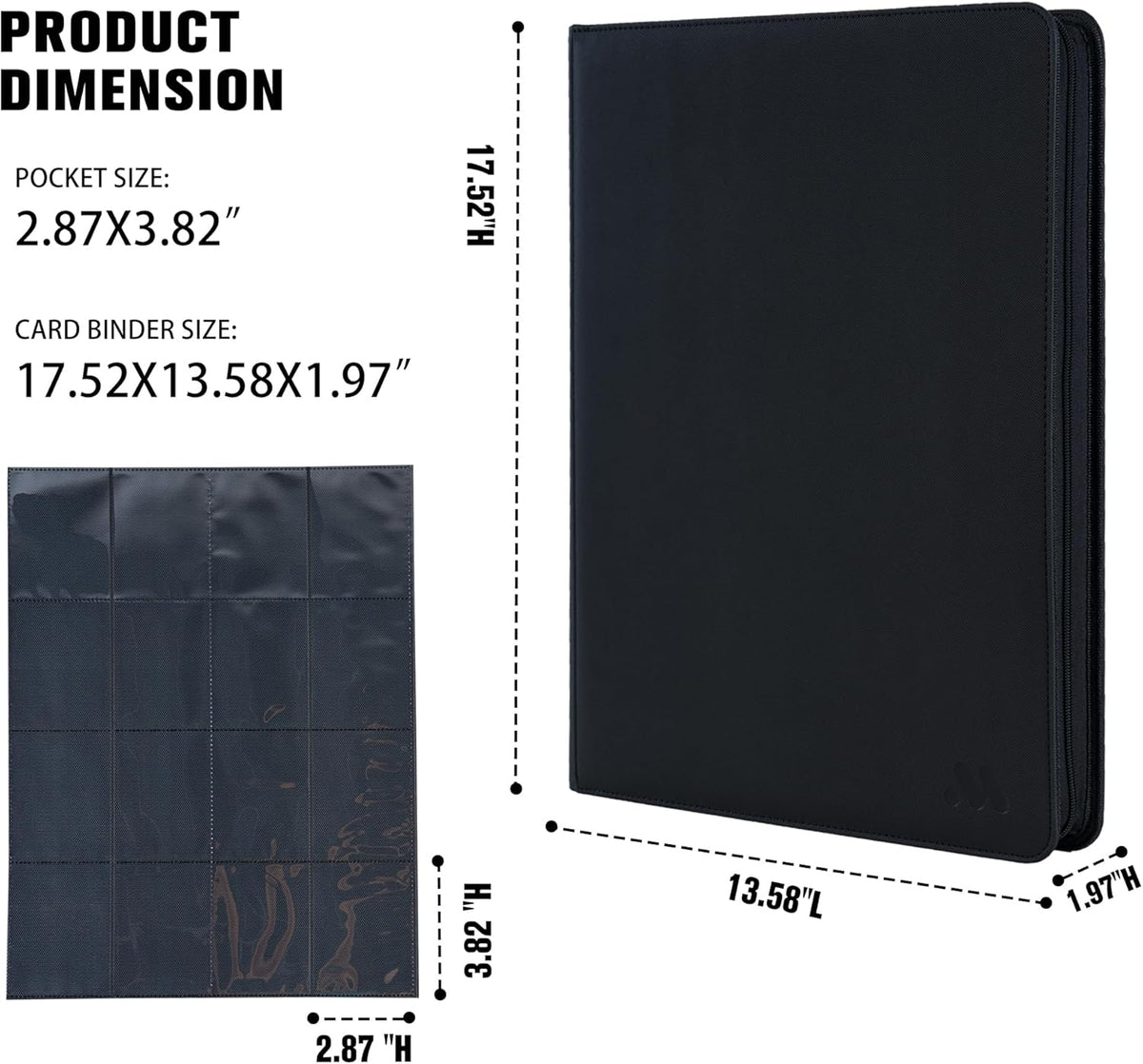 Premium 1000+ Pockets Card Binder,16 Pockets Trading Card Binder Ringless Side Loading Trading Card