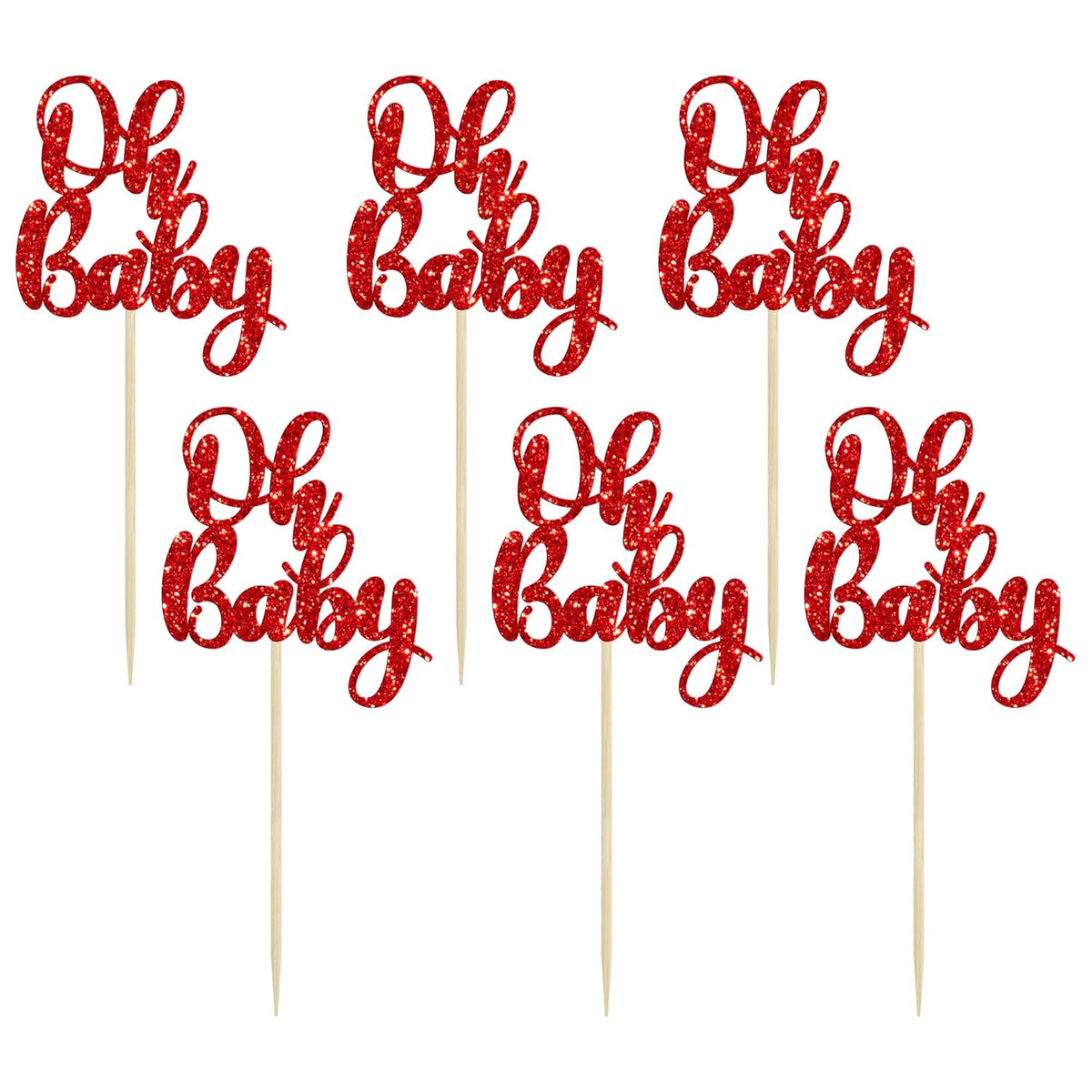 Gyufise 36Pcs Oh Baby Cupcake Toppers Glitter Baby Shower Cupcake Picks for Gender Reveal Baby
