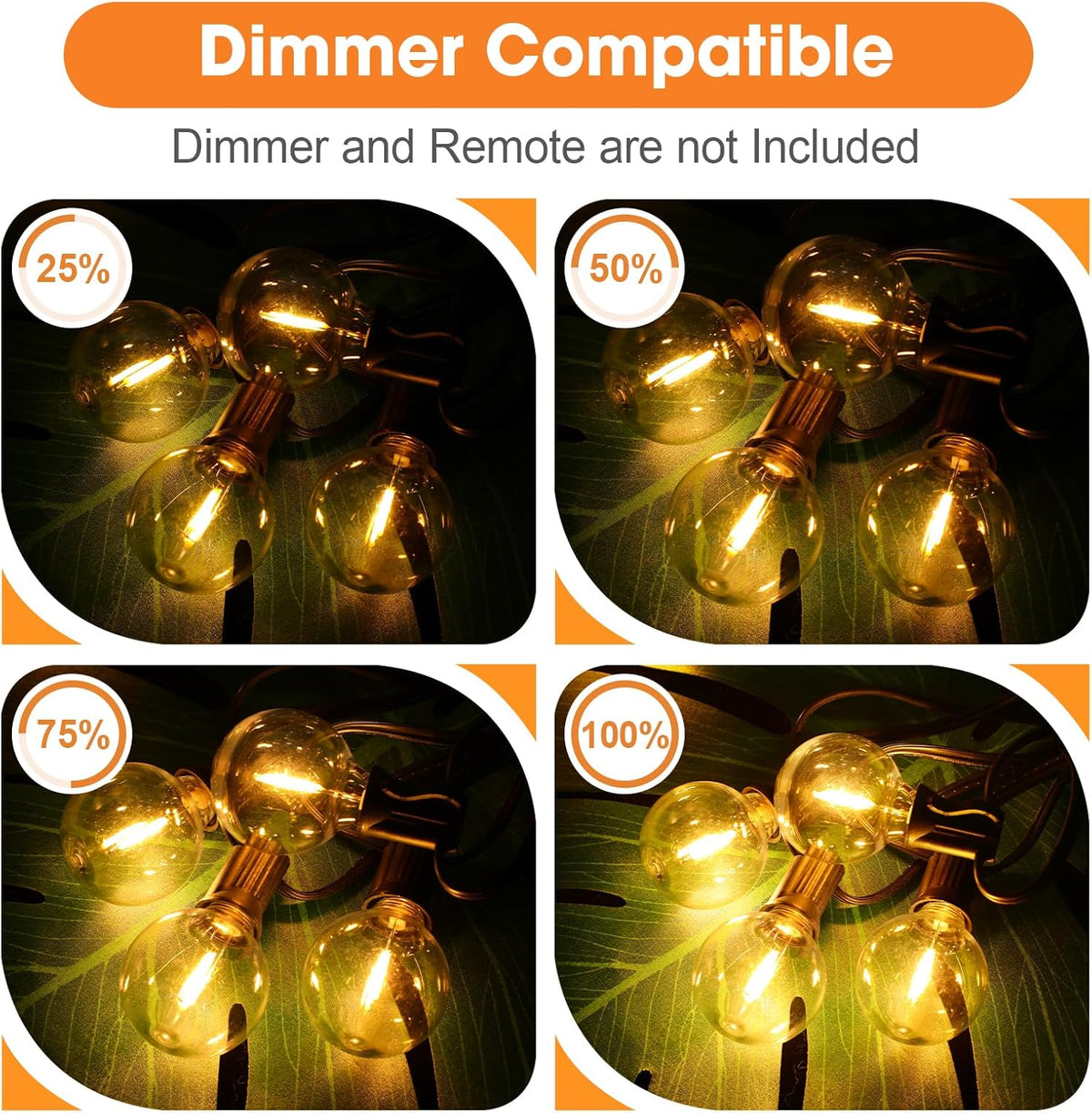 25 Pack Dimmable G40 Led Replacement Light Bulbs, E12 Screw Base Waterproof LED Globe Bulbs Light