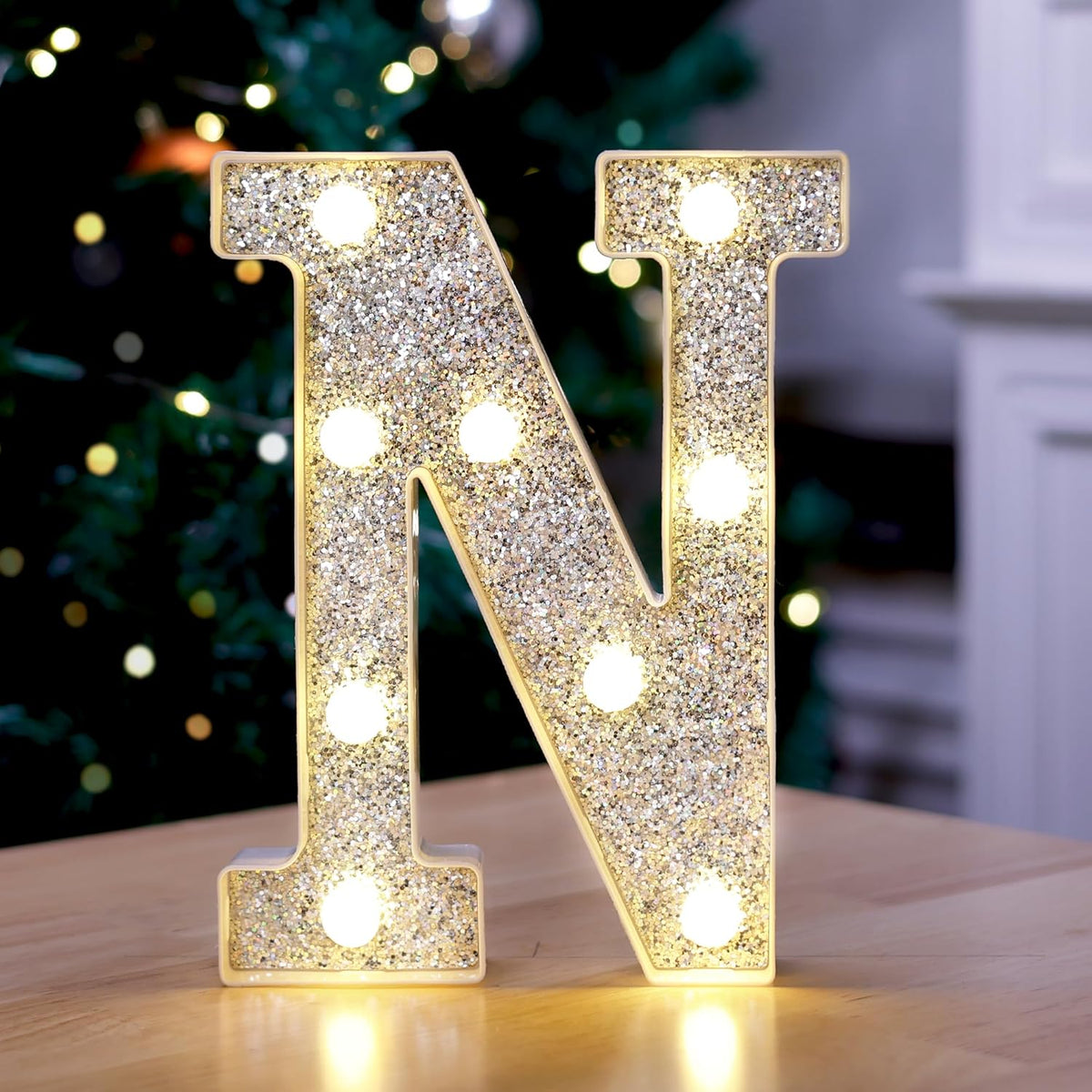 Marquee Light Up Letters, Glitter Silver LED Letter Lights Battery Powered Alphabet Letter Sign for