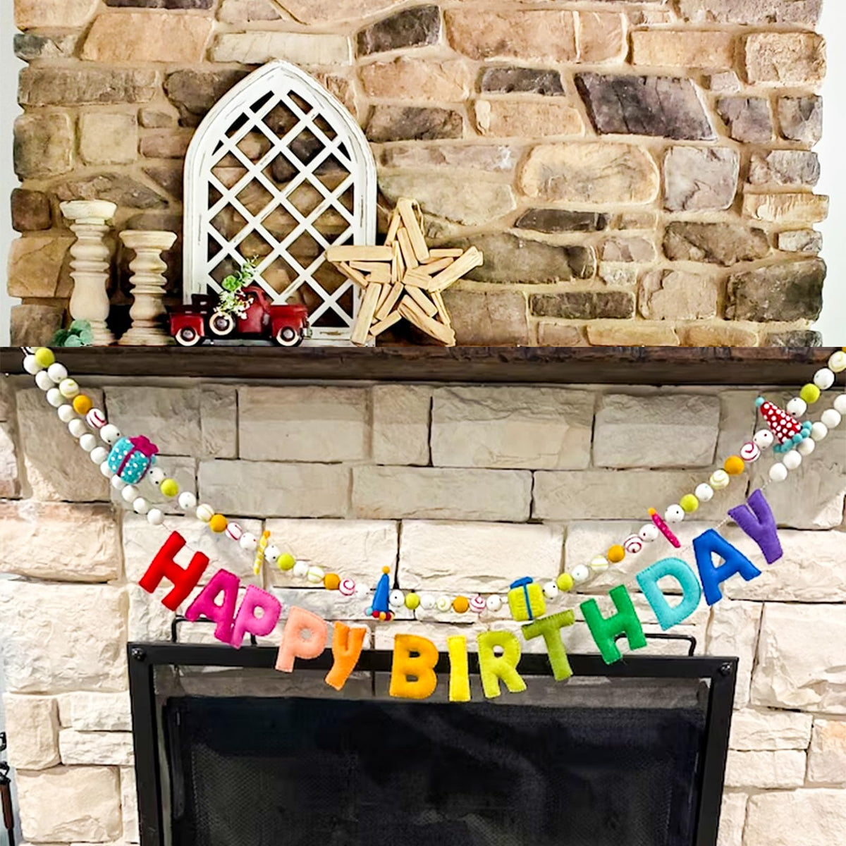 Pre-Strung Happy Birthday Banner,Reusable HAPPY BIRTHDAY Felt Ball Garland