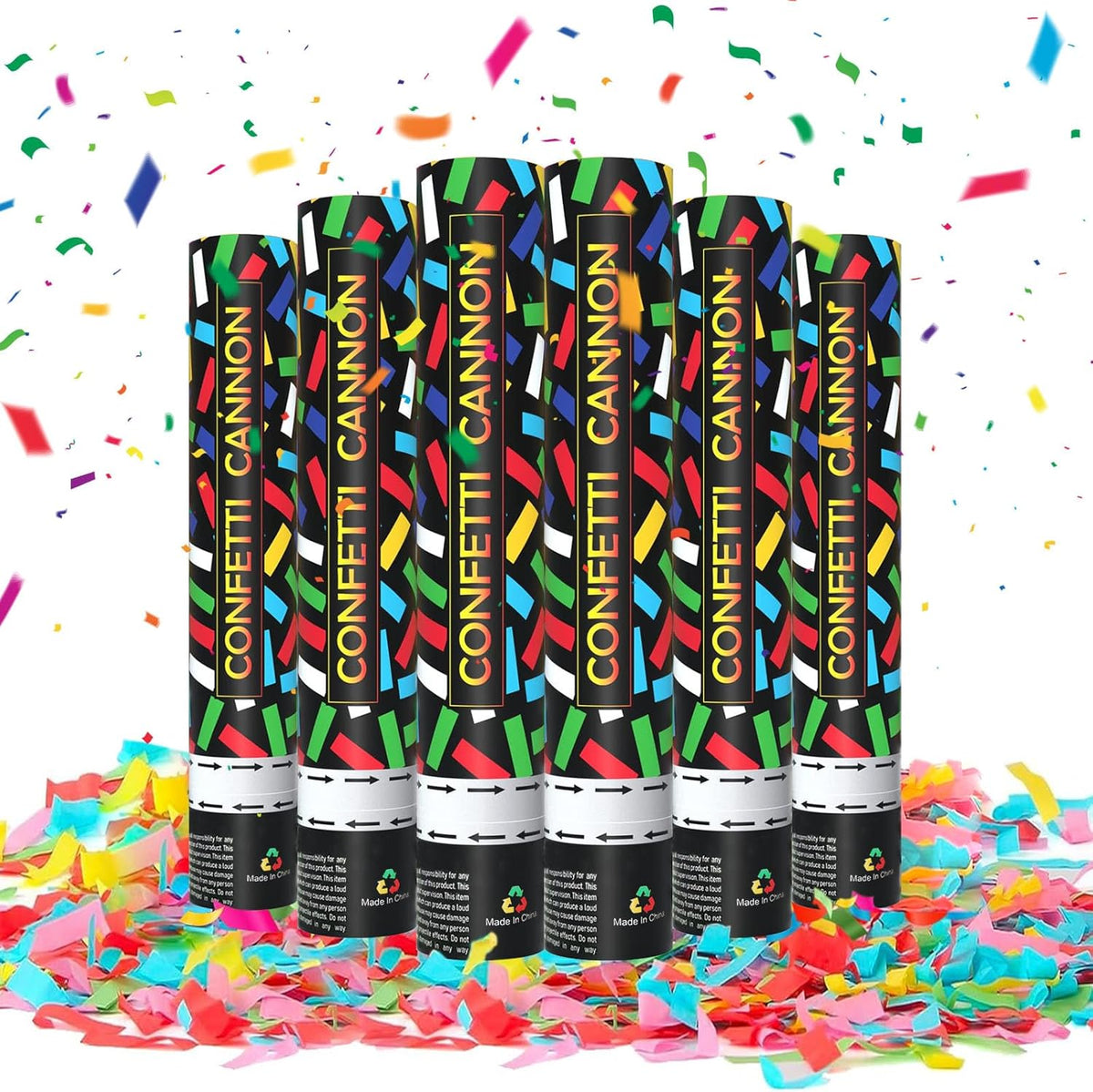 6 Pack Colorful Confetti Poppers, 12 Inch Biodegradable Confetti Cannon Party Poppers Shooters for