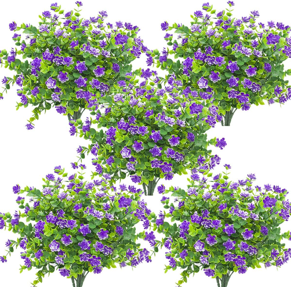10 Bundles Artificial Fake Flowers, Faux Outdoor Plastic Plants UV Resistant Shrubs Outside Indoor