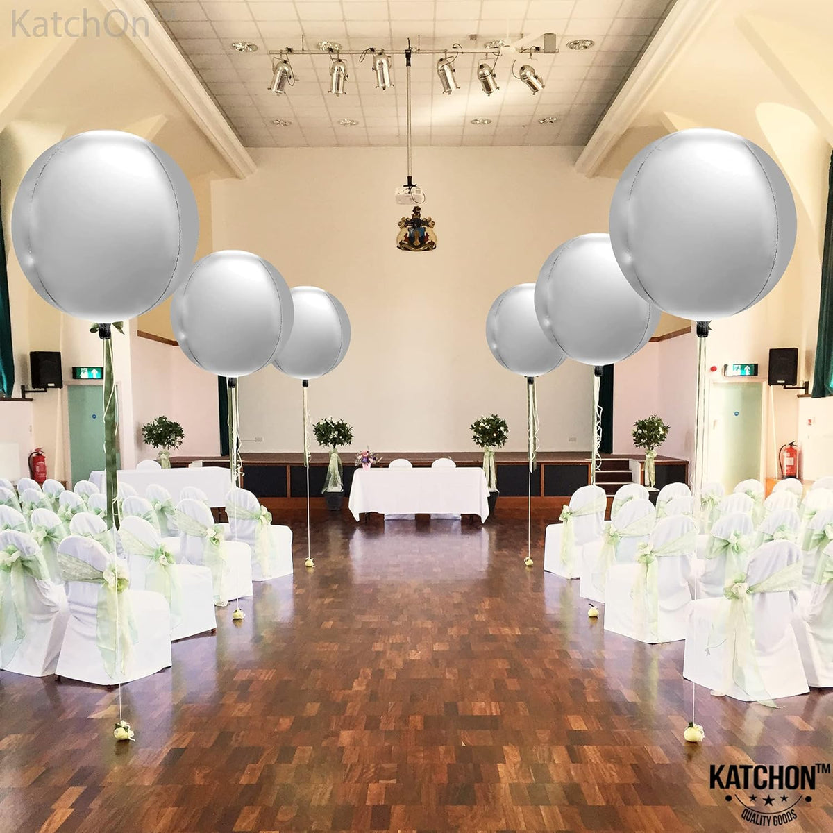 KatchOn Large Silver Balloons - 22 Inch, Pack of 6 | 4D Round Mylar Balloons for Birthday