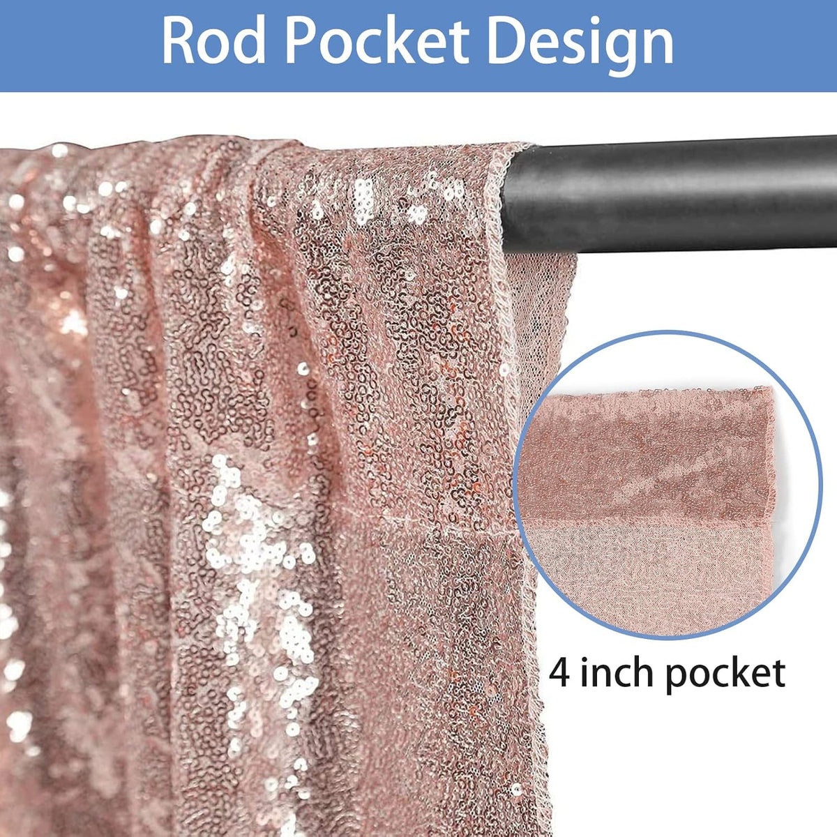 Hahuho Rose Gold Sequin Backdrop Curtain, 4PCS 2FTx8FT Glitter Backdrop Curtain for Parties