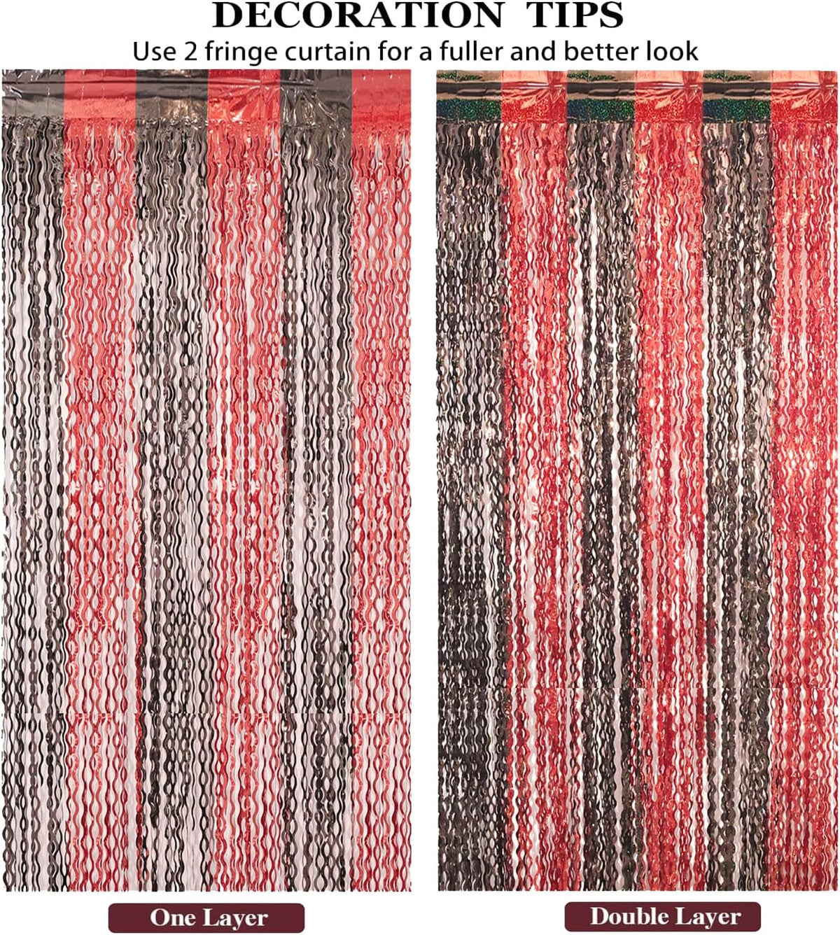 4 Pack 3.3x6.6 ft Red and Black Foil Fringe Backdrop Curtains - Wavy Tinsel Streamers Birthday
