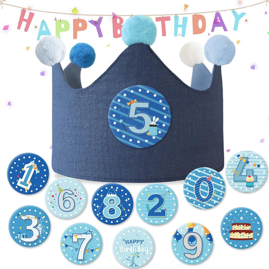 Reusable Birthday Crown with Numbers,Kids Birthday Hat Fabric Crown Pertain Kids Boy Toddler Girl