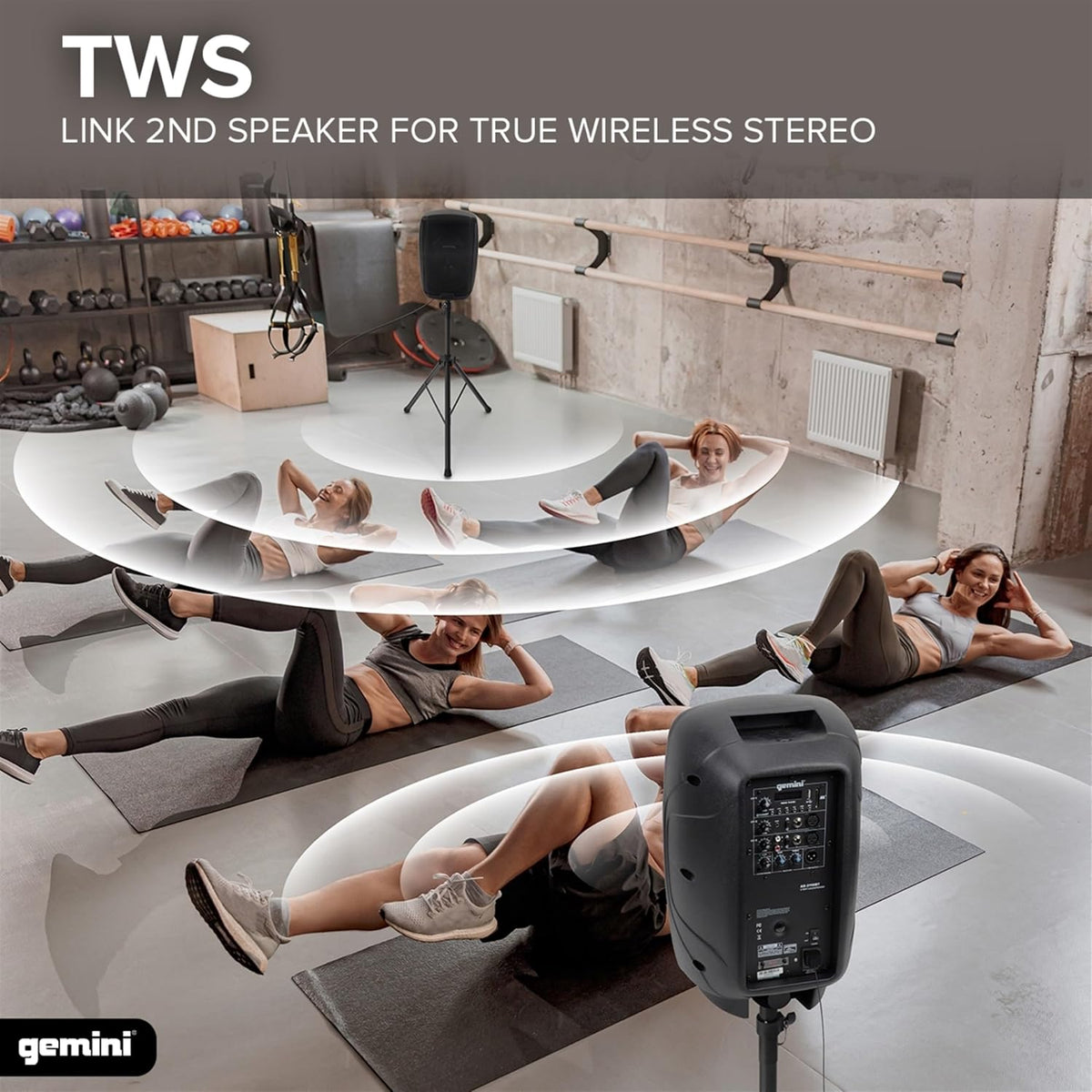 Gemini 10” 1000W Bluetooth PA Speaker with TWS Link, USB/SD/FM, XLR/RCA/AUX Inputs, Mic & Guitar