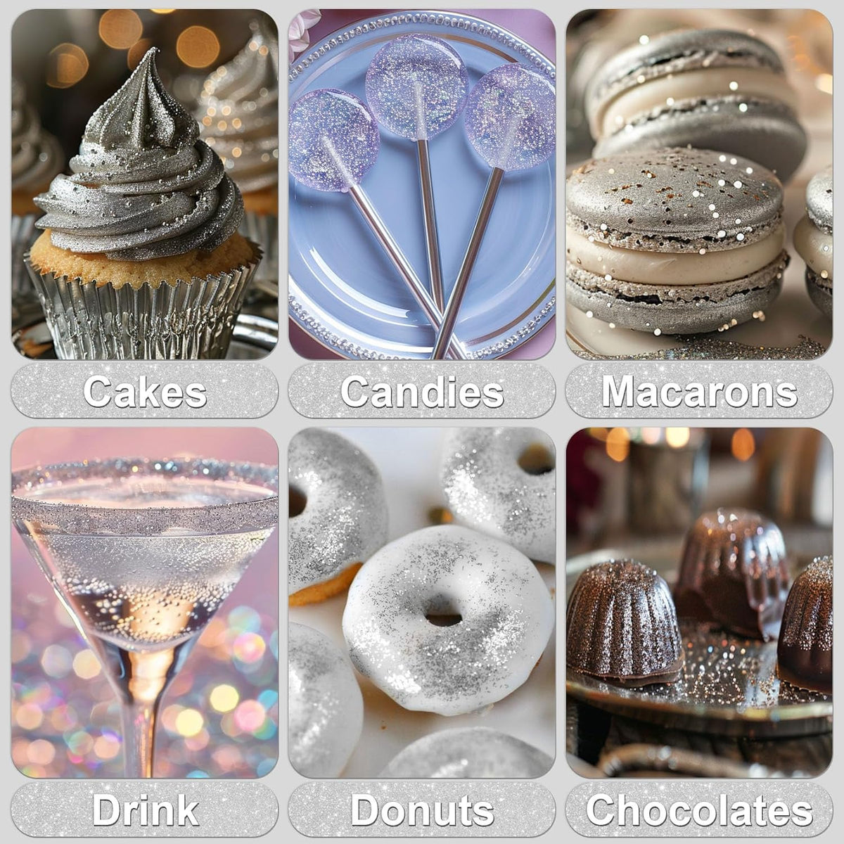 Silver Edible Glitter - 5g Food Grade Cake Decorating Shimmering Glitter, Edible Sprinkle Luster