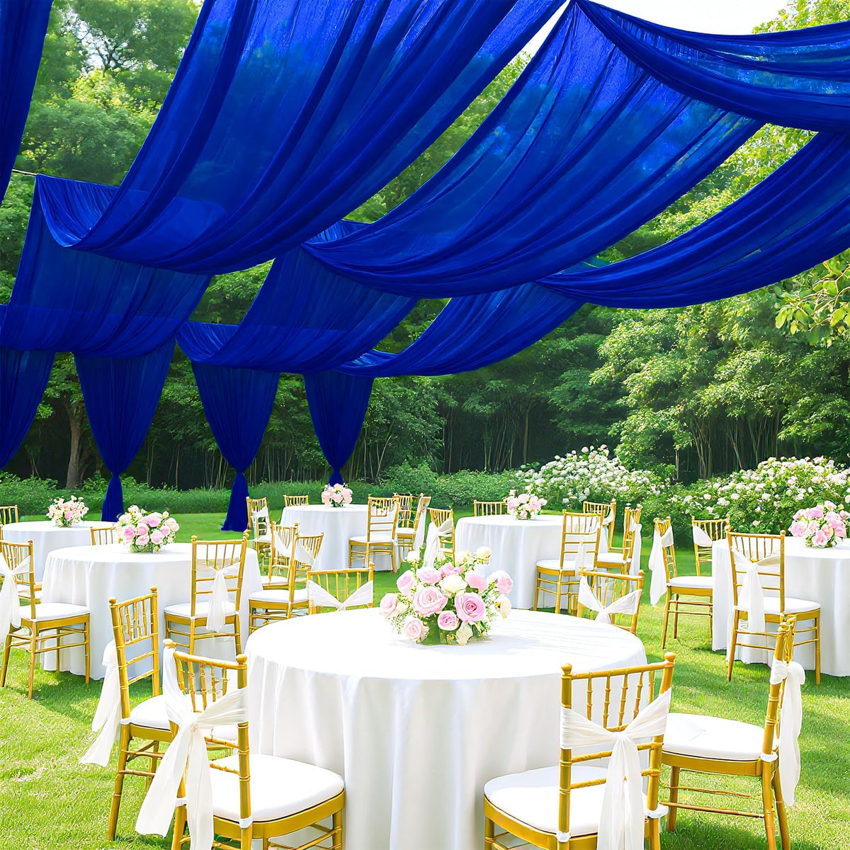 Blue Ceiling Drapes Wedding Arch Drapes Fabric 2 Panels 5FTx20FT Draping Fabric for Wedding Party