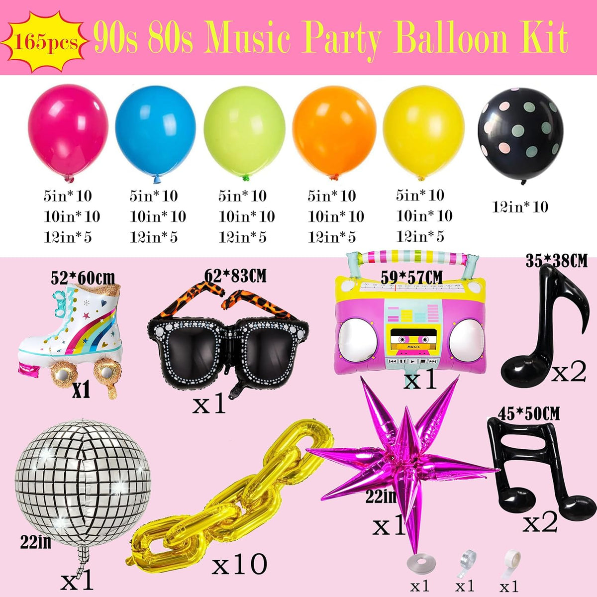 90s 80s Disco Theme Party Decorations, 171Pcs Balloon Arch Kit with Retro Disco Ball Radio Glasses
