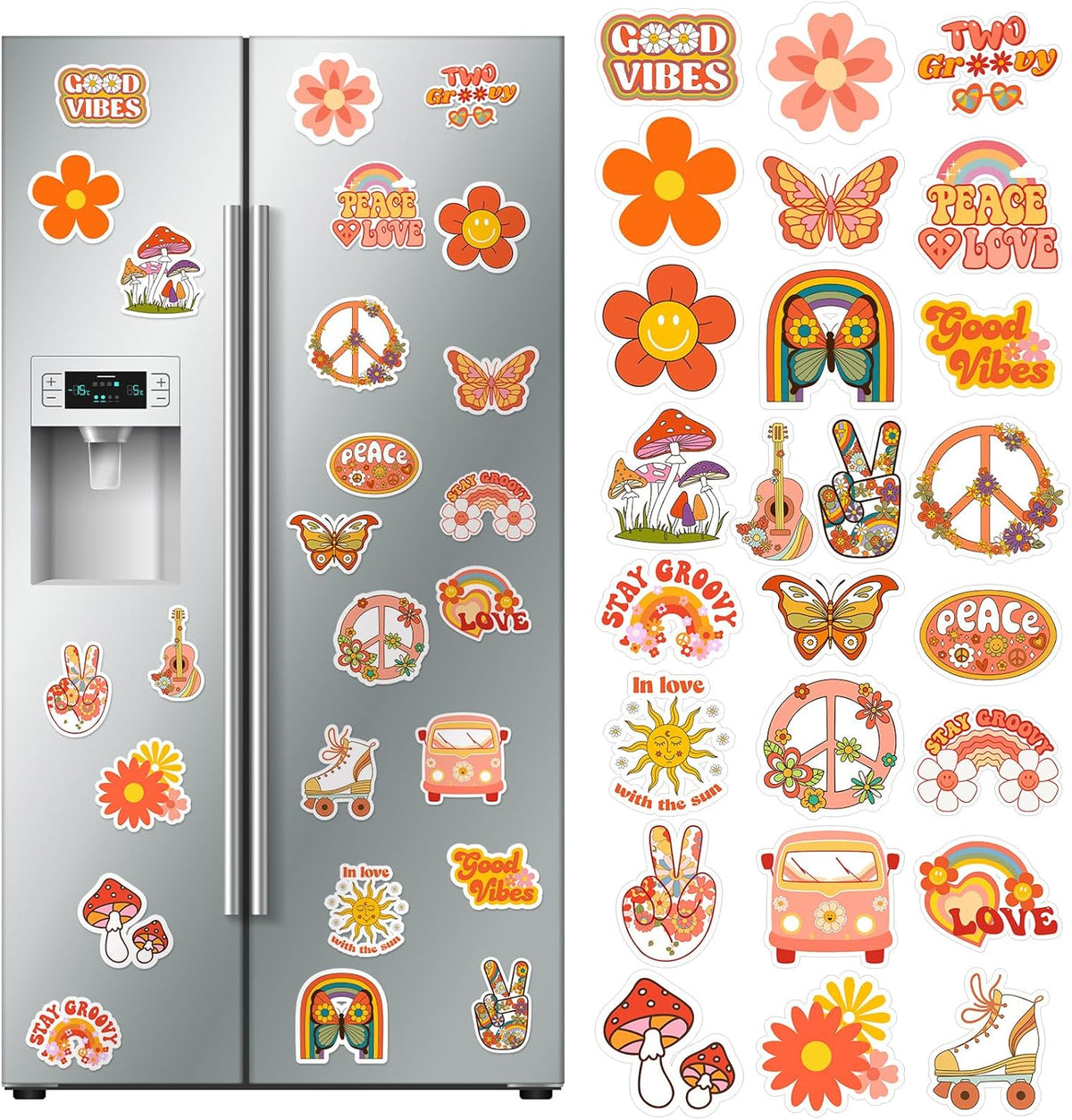 25 Pieces Hippie Car Flower Magnet Groovy Boho Flower Refrigerator Magnets Retro Magnetic Hippie