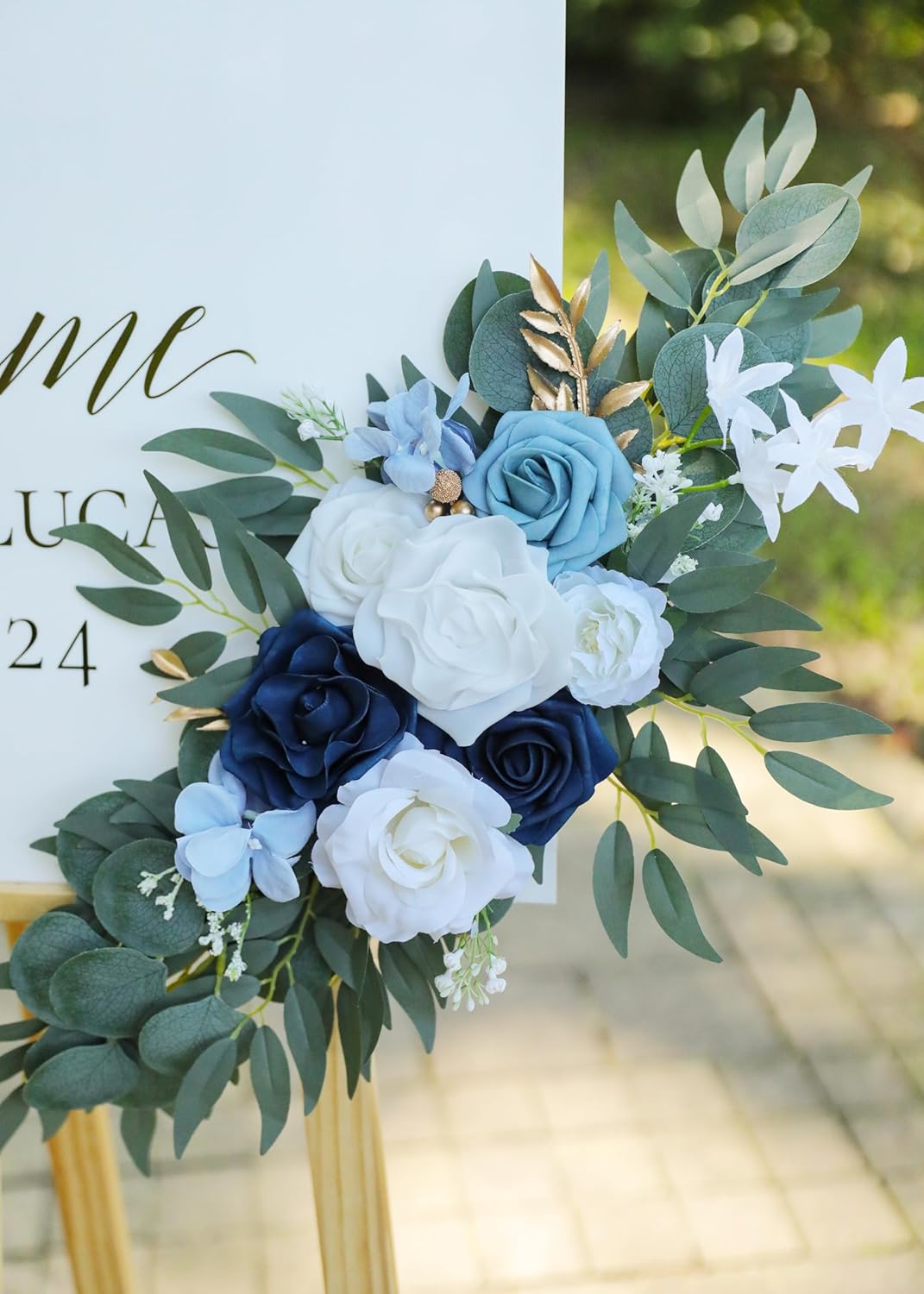Artificial Dusty Blue Wedding Arch Flower Swags Set of 2 for Welcome Signs Floral and Wedding