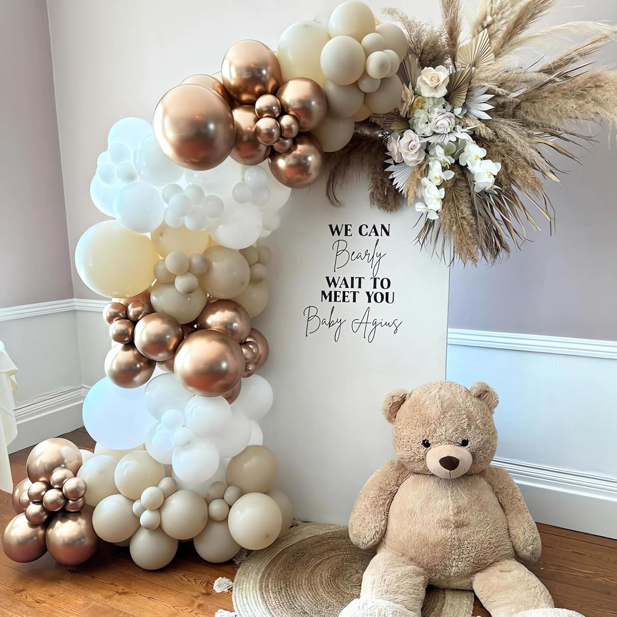 White Sand Metallic Champagne Gold Balloons Garland Arch Kit,152PCS White Nude Balloons with Clear