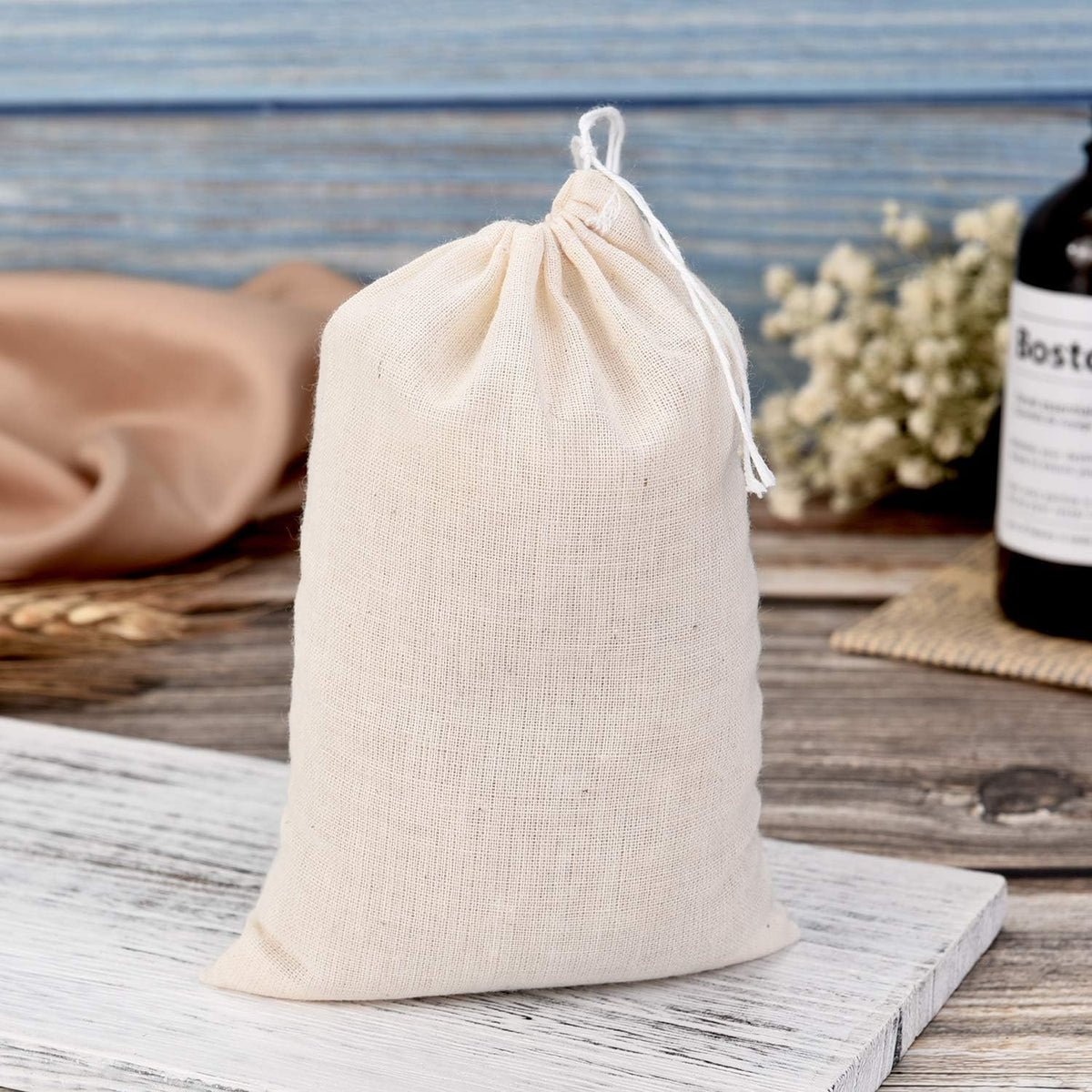 Tatuo 200 Pack Muslin Bags Burlap Drawstring sachet Bags Multipurpose Canvas Linen Pouch for Tea