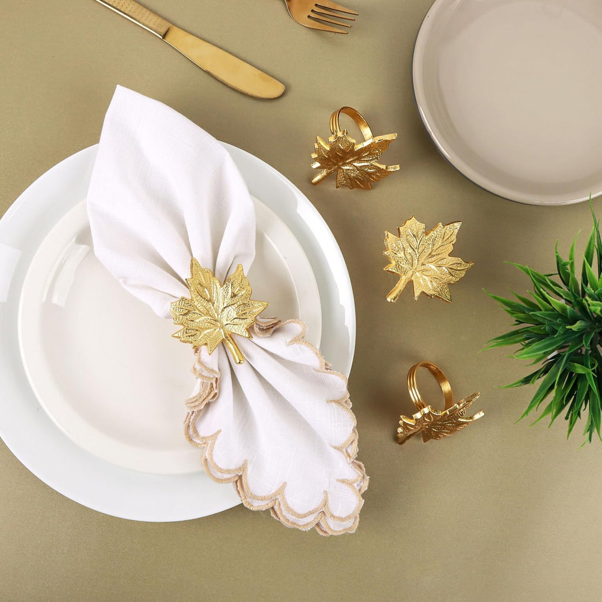Set of 12 Maple Leaf Napkin Rings - Handcrafted Aluminum Napkin Holders for Cloth & Paper Napkins