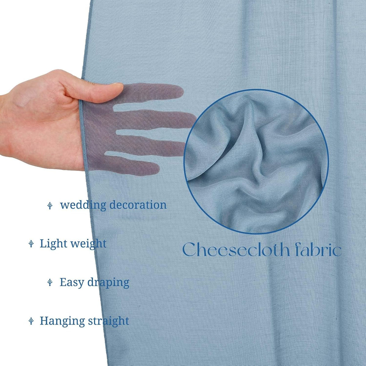 6 Panels Dusty Blue Ceiling Drapes for Wedding, 5ftx40ft Ceiling Drapes Cheesecloth Sheer Fabric