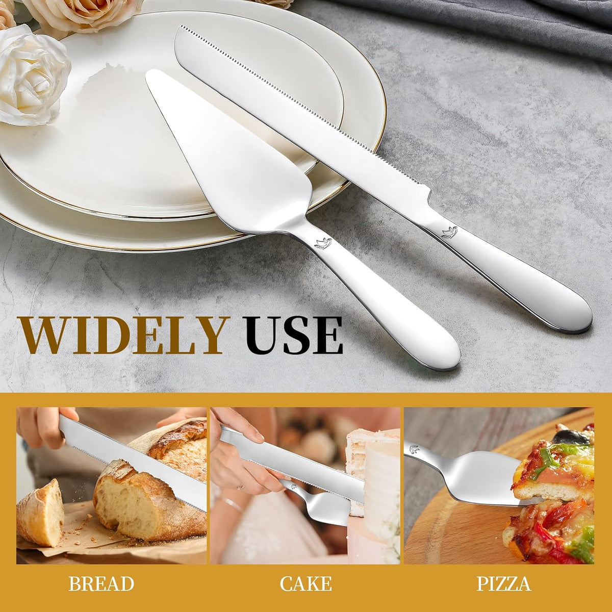 Cake Cutting Set for Wedding - Extended Cake Knife and Server Set Thickened Stainless Steel 13.0"