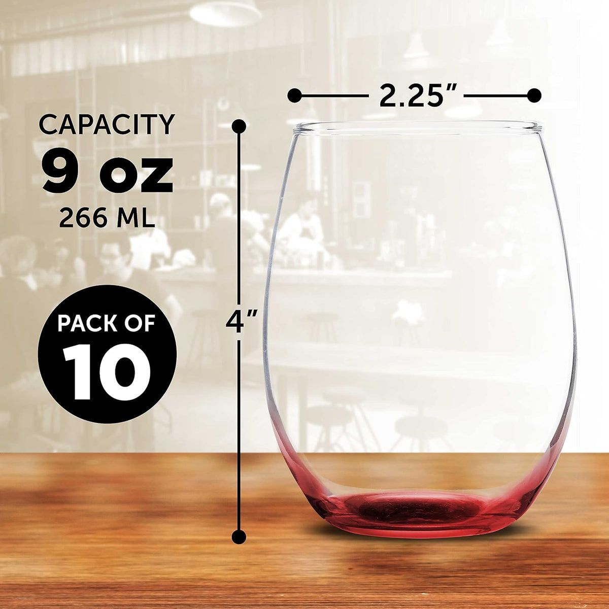 DISCOUNT PROMOS Stemless Wine Glass 9 oz. Set of 10, Bulk Pack - Great for Wedding Favors