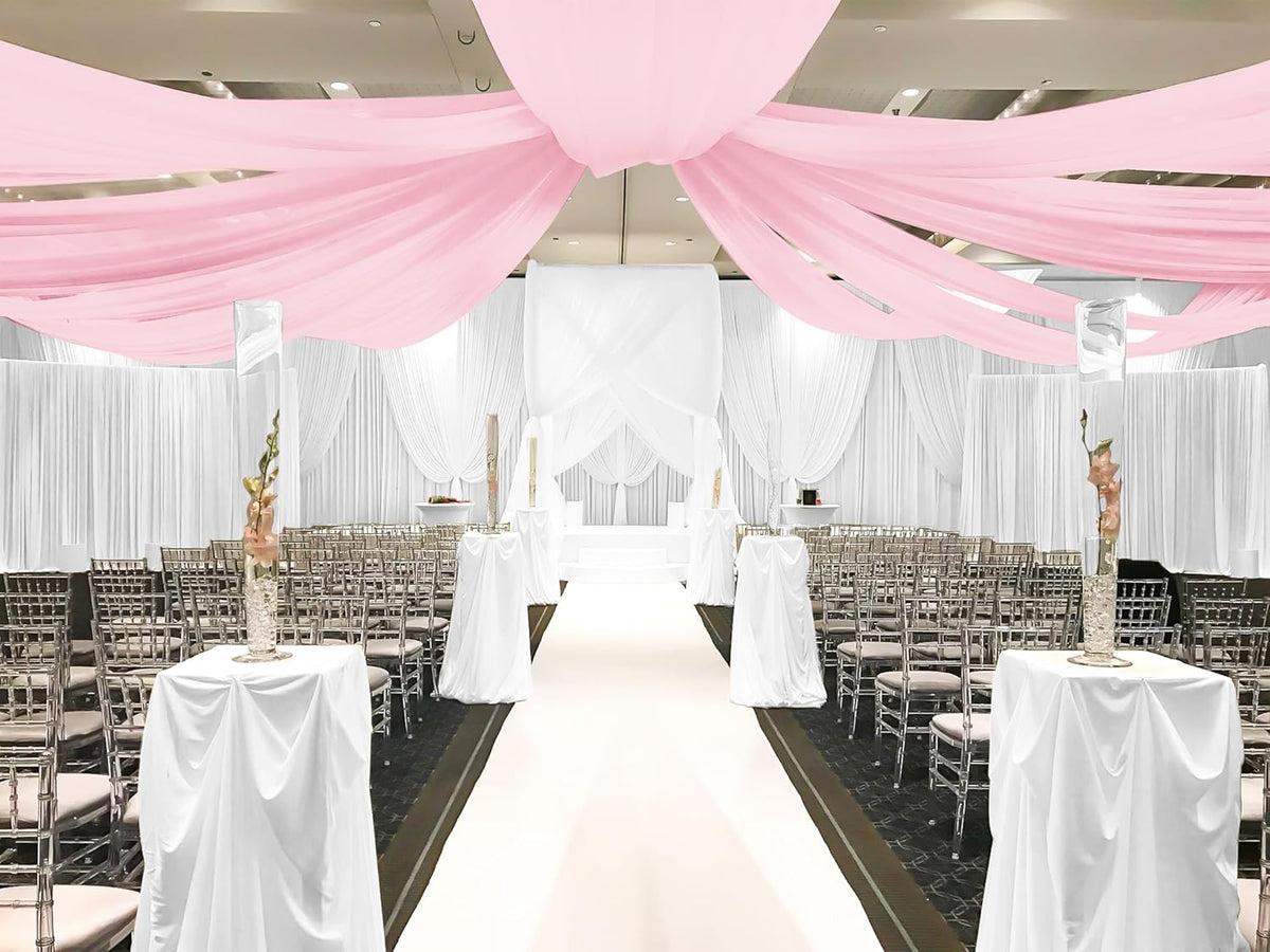 6 Panels Pink Ceiling Drapes for Wedding, 5ftx15ft Ceiling Drapes Cheesecloth Sheer Fabric Curtain