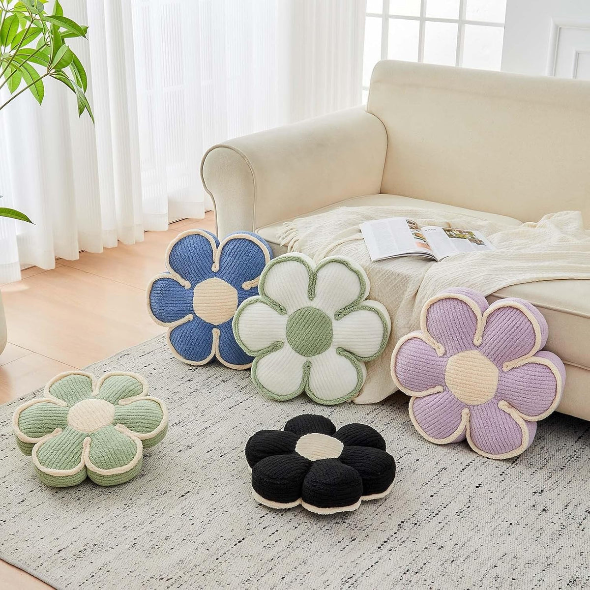 Flower Pillow, Soft Flower Decorative Throw Pillow, Cute Daisy Flower Shaped Seating Floor Cushion
