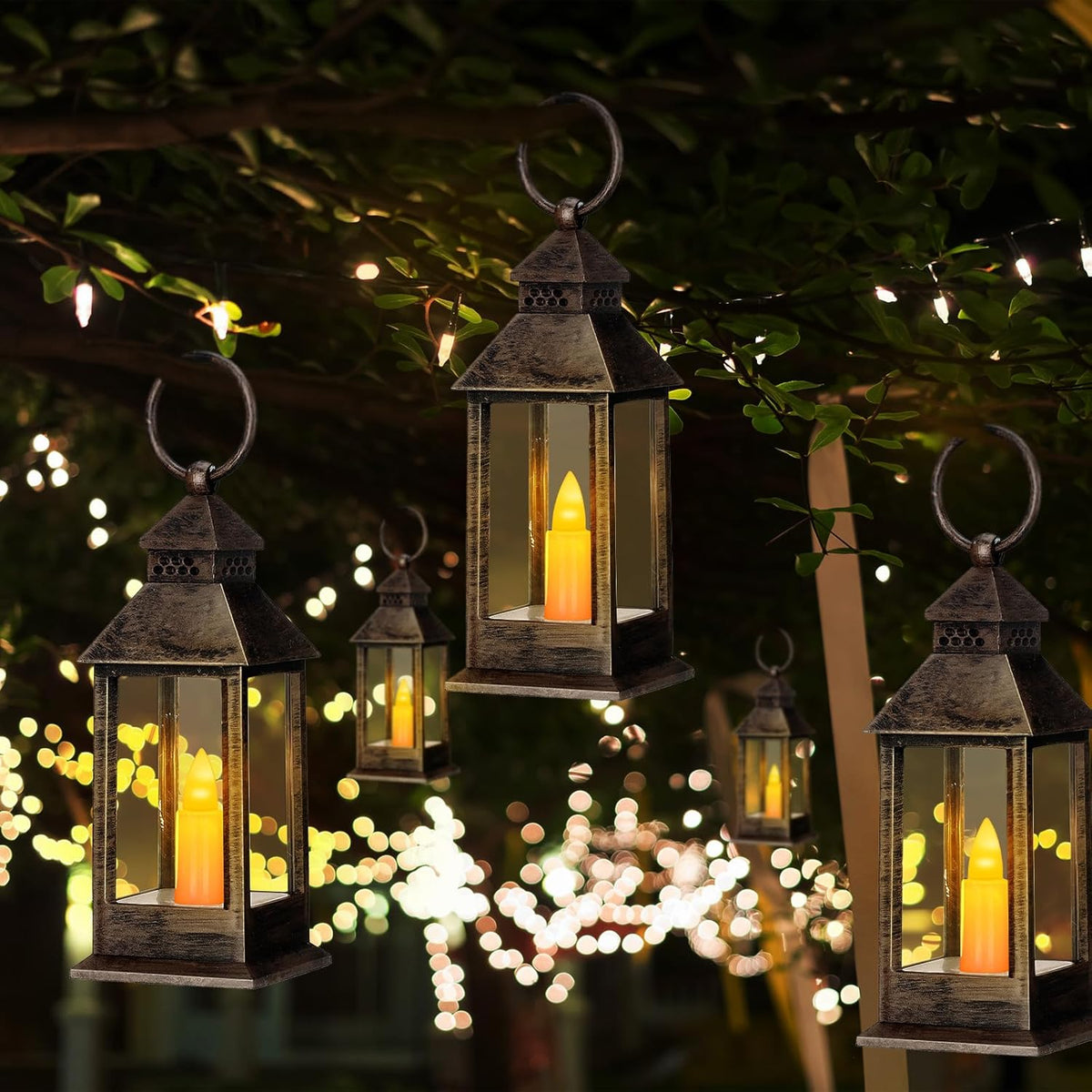 Hoolerry 24 Set Halloween Mini Lanterns with LED Candles 5.5'' Decorative Hanging Small Vintage
