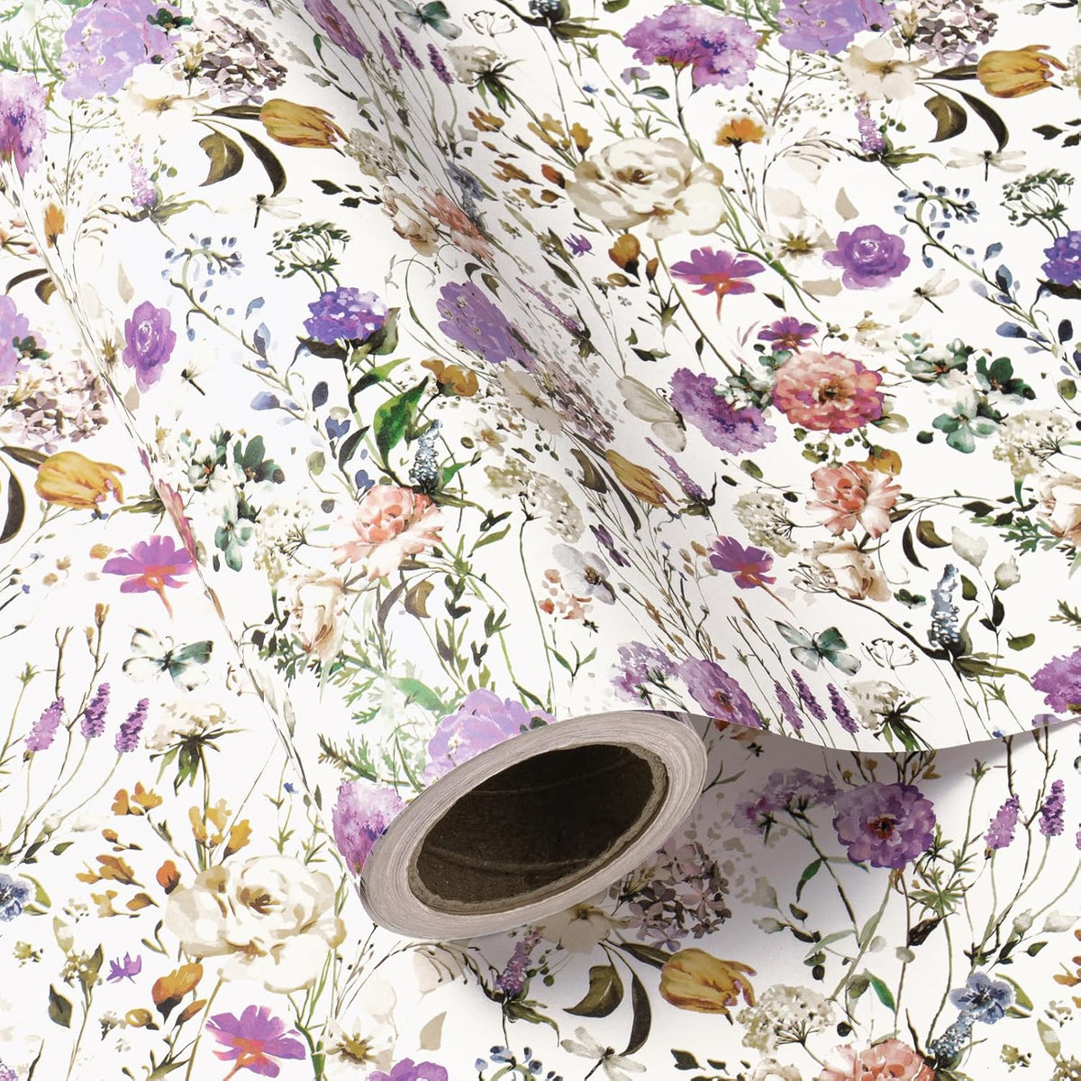 WRAPAHOLIC Kraft Floral Wrapping Paper Roll - Mini Roll - 17 Inch x 16.5 Feet - Garden Wildflower