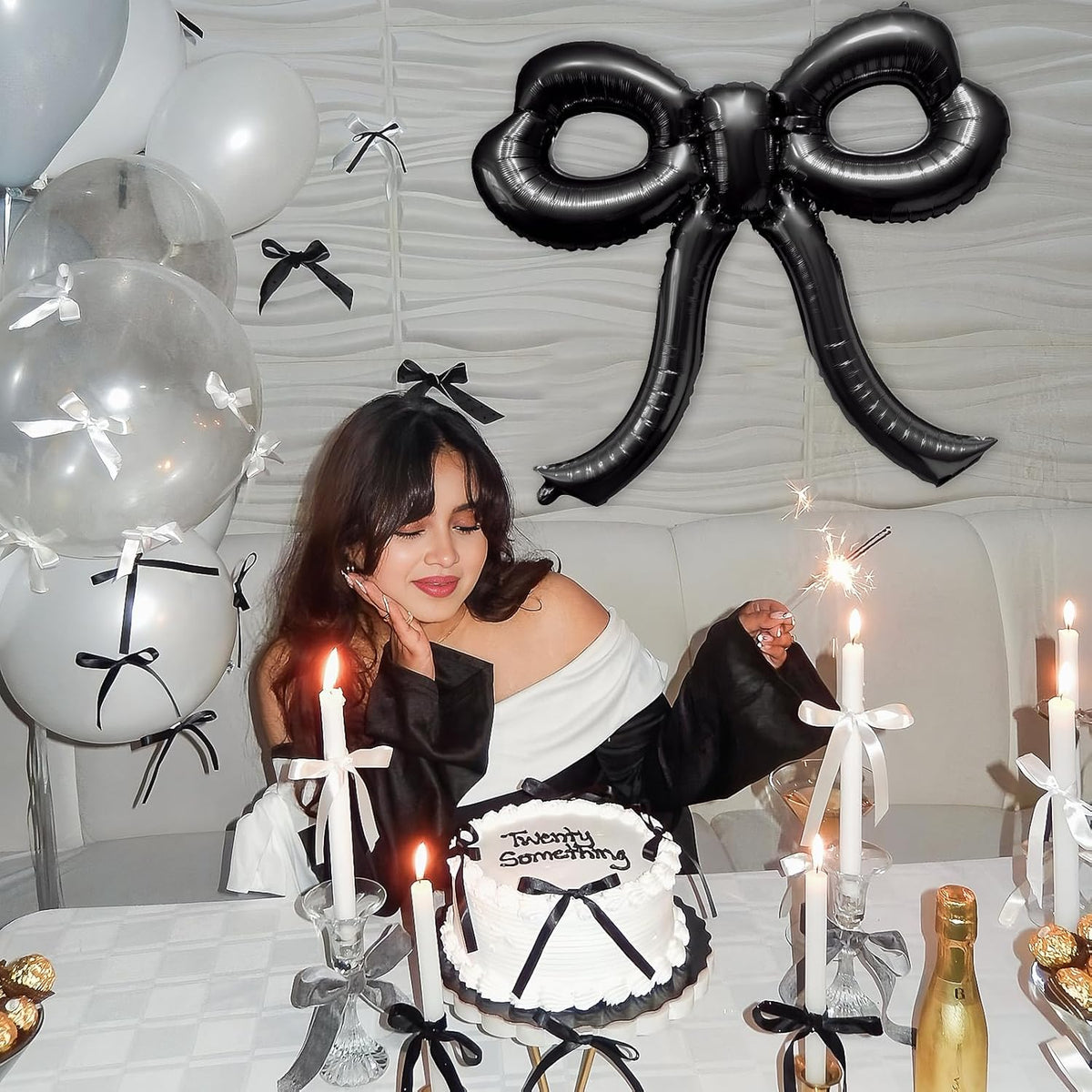 4 Pcs Bow Birthday Decorations Black Bow Balloons Bow Party Decorations Giant Foil Balloon for Girl