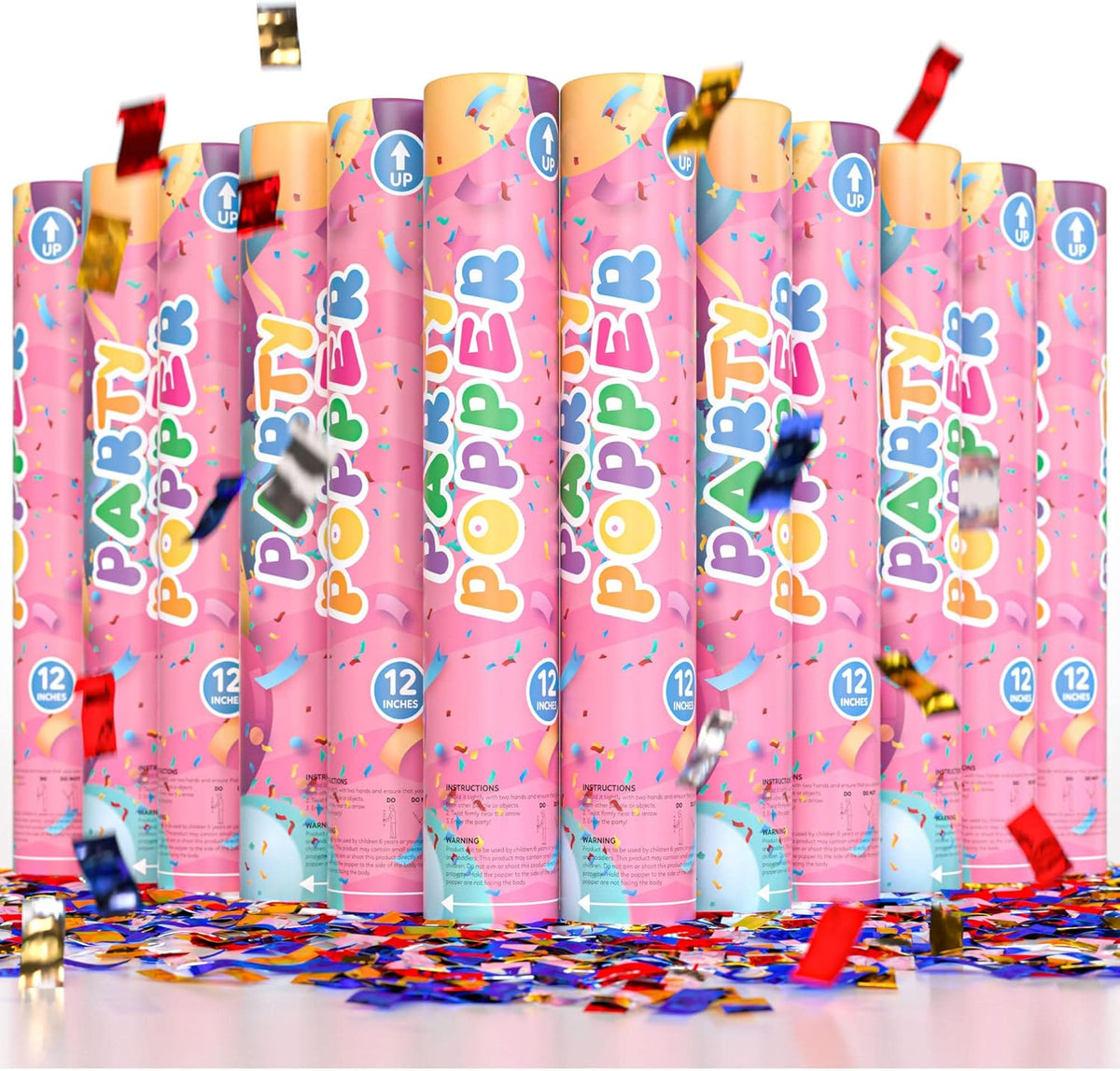Confetti Poppers Confetti Cannon | 12 Pack | Glitter Multicolor | Party Poppers for Graduation