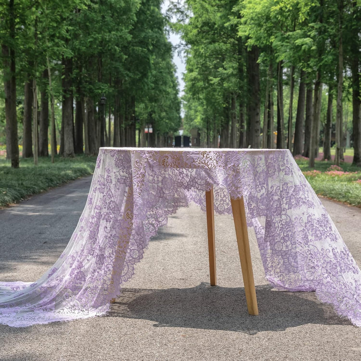 TINWIN Purple Lace Tablecloth 60x120 Inch Rectangle Vintage Runner Eyelash Fabric for Kitchen