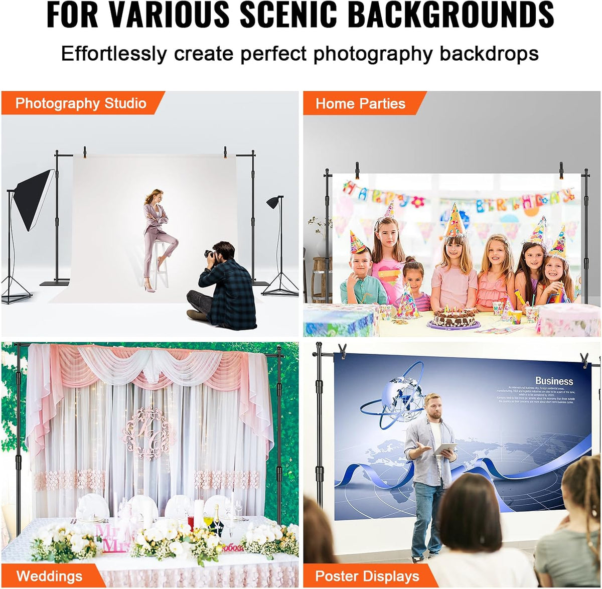 VEVOR 10ft x10ft Pipe and Drape Kit, Heavy Duty Backdrop Stand with Carbon Steel Base, Adjustable