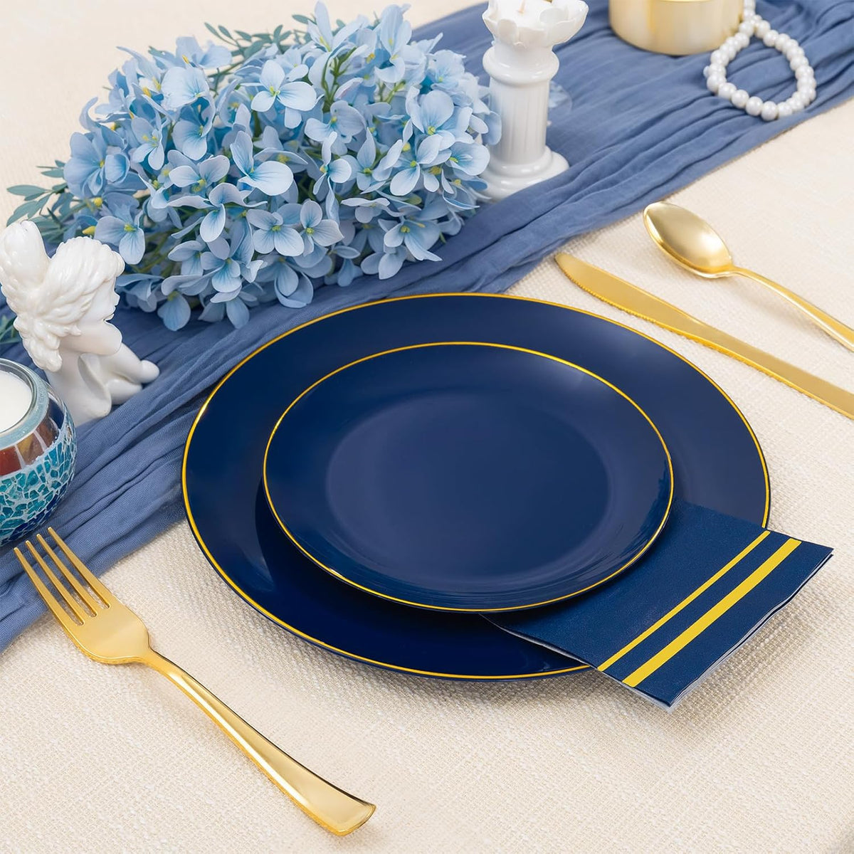 NOCCUR 350PCS Navy Blue Plastic Plates - Blue Disposable Dinnerware Set for 50 Guests, 100