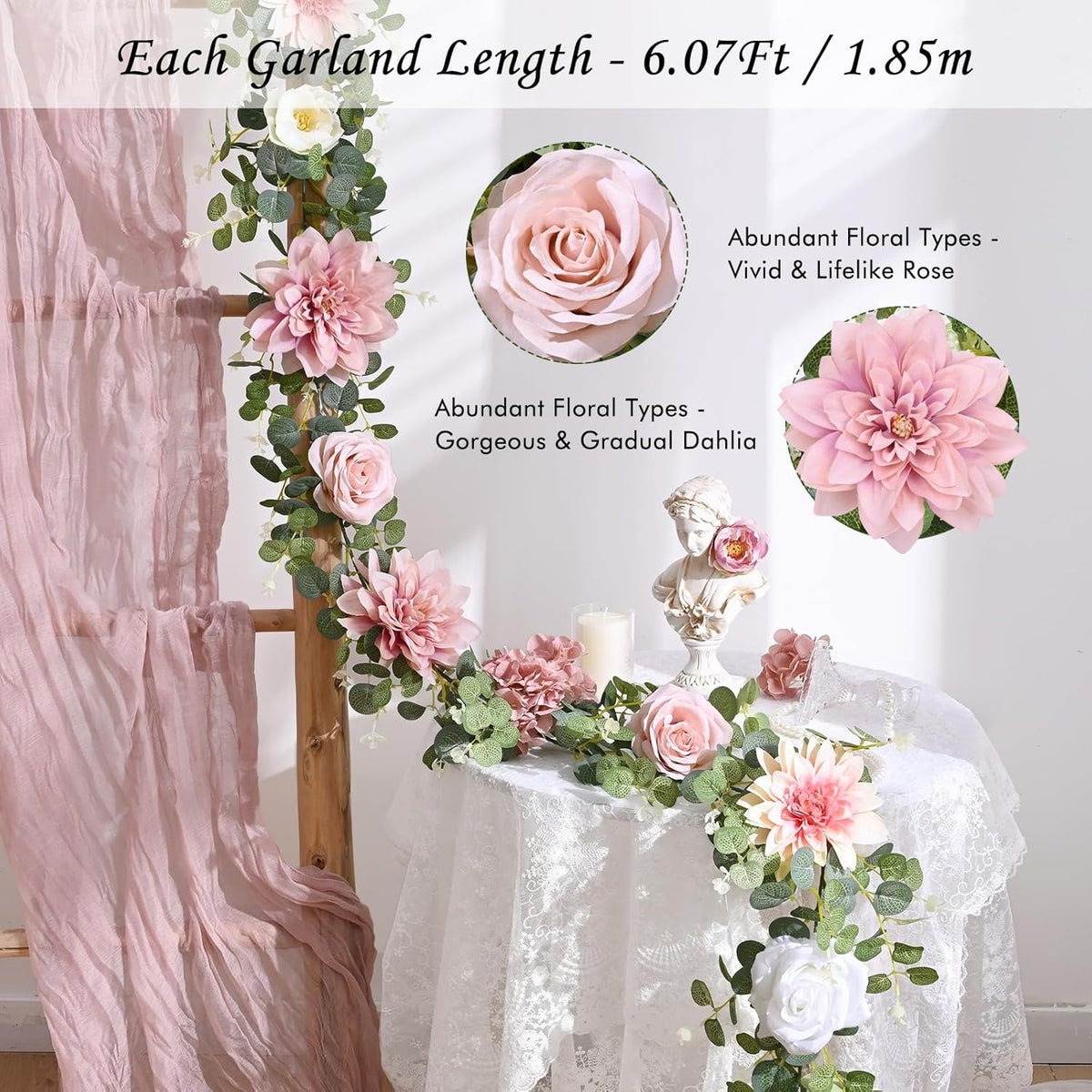Waipfaru 2 Pcs Flower Garland, 12.14ft Eucalyptus Garland Vines with Flowers for Wedding Reception