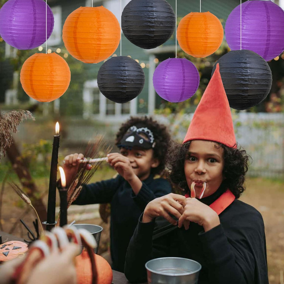 BEISHIDA 12Pcs Orange Purple Black Paper Lanterns Decorative Chinese/Japanese Hanging Round Paper